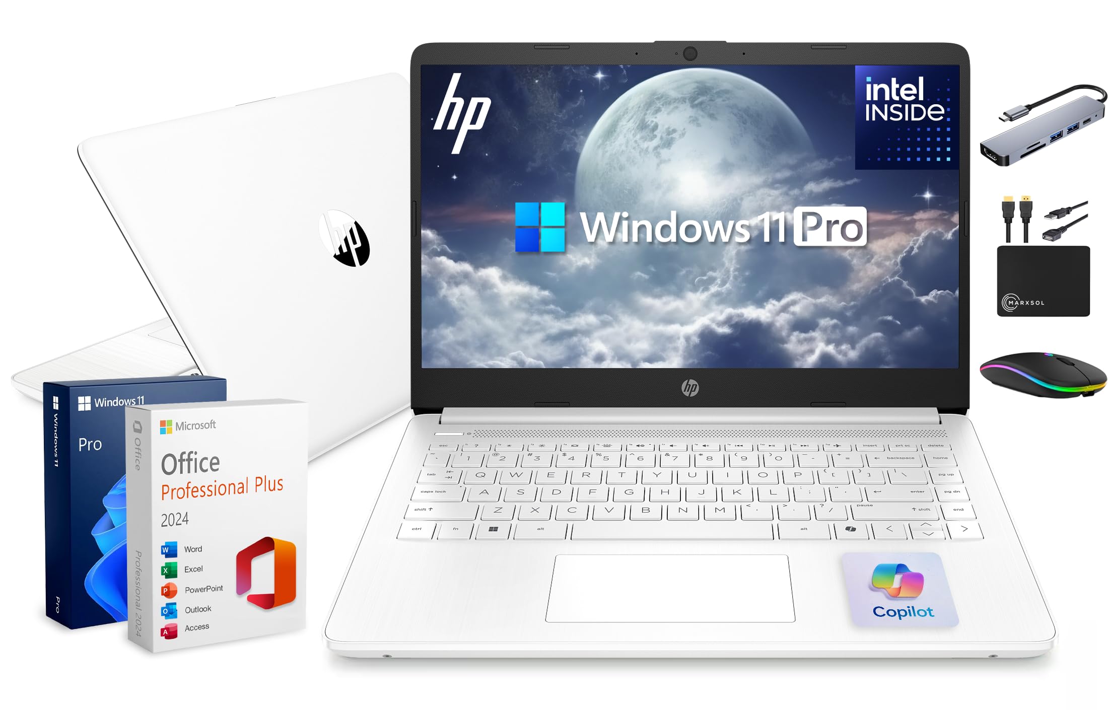 HP 14" Laptop Ultrabook 2026 Business Student Computer with MS Office, Copilot AI, Intel CPU Upto 2.8GHz, 8GB RAM, 628GB Storage (128GB SSD+500GB Ext)