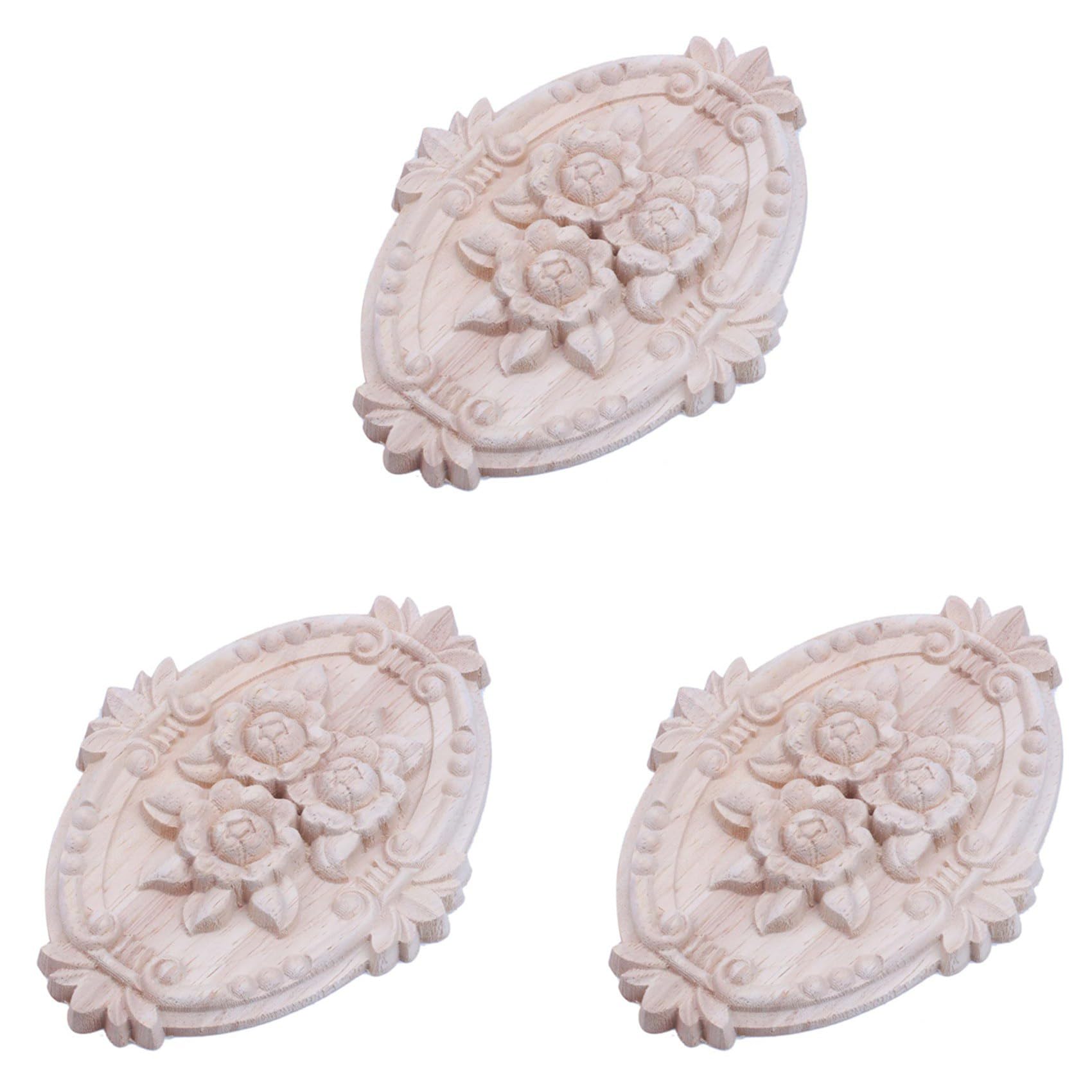 Vjsujehgy 3X Retro Wood Ornament Applique Carving Ornament for Cabinet Door Furniture Decoration(13X9cm)