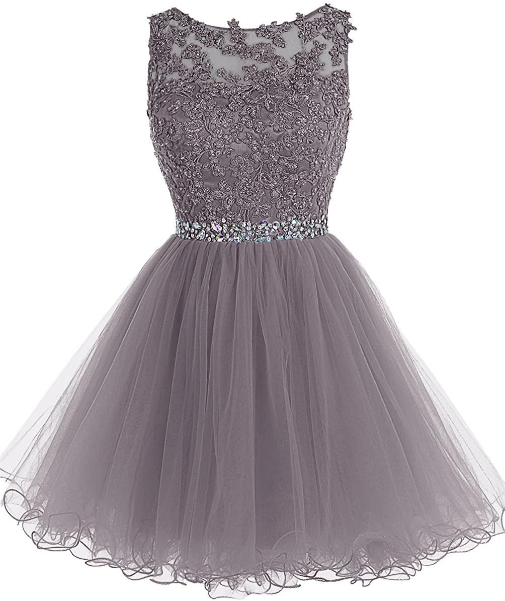 Women's Beaded Short Tulle Prom Dress Lace Homecoming Dresses Cocktail Dress