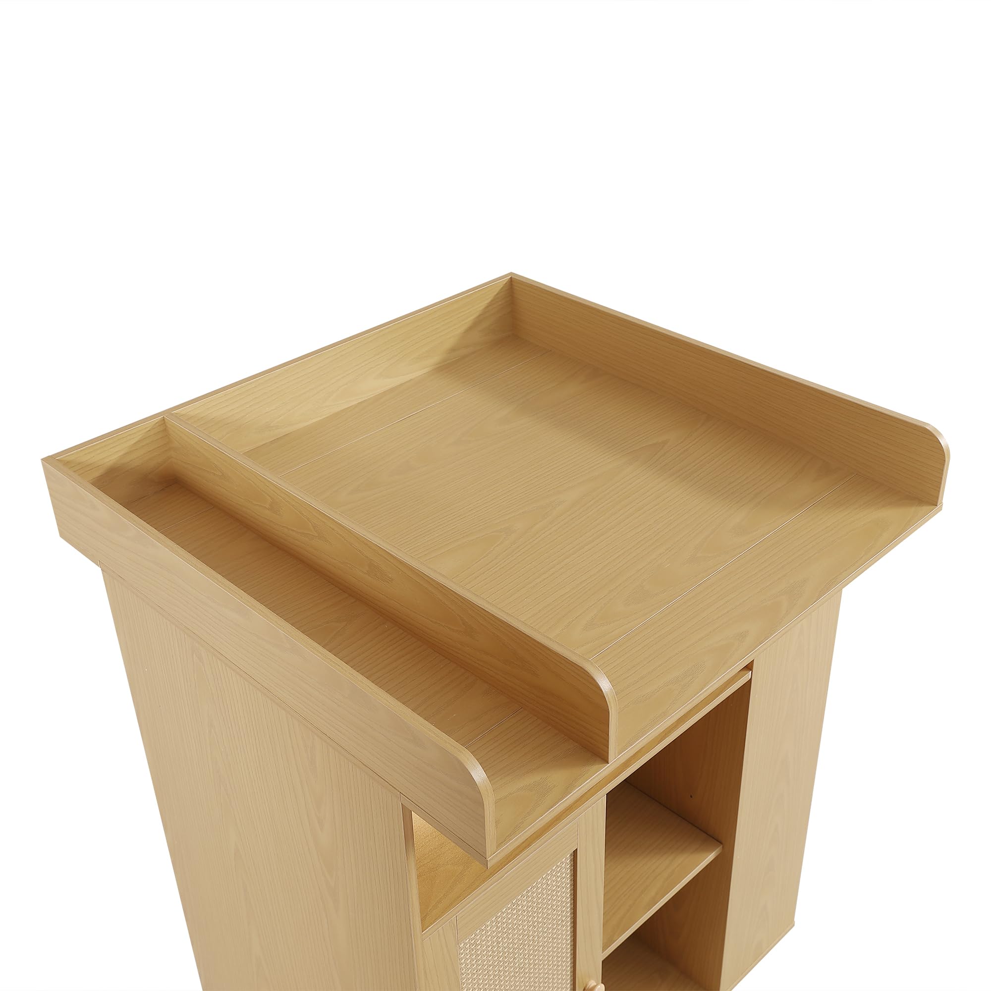 Cambiador de madera natural, gran espacio de almacenamiento, almacenamiento lateral, cambiador con divisor