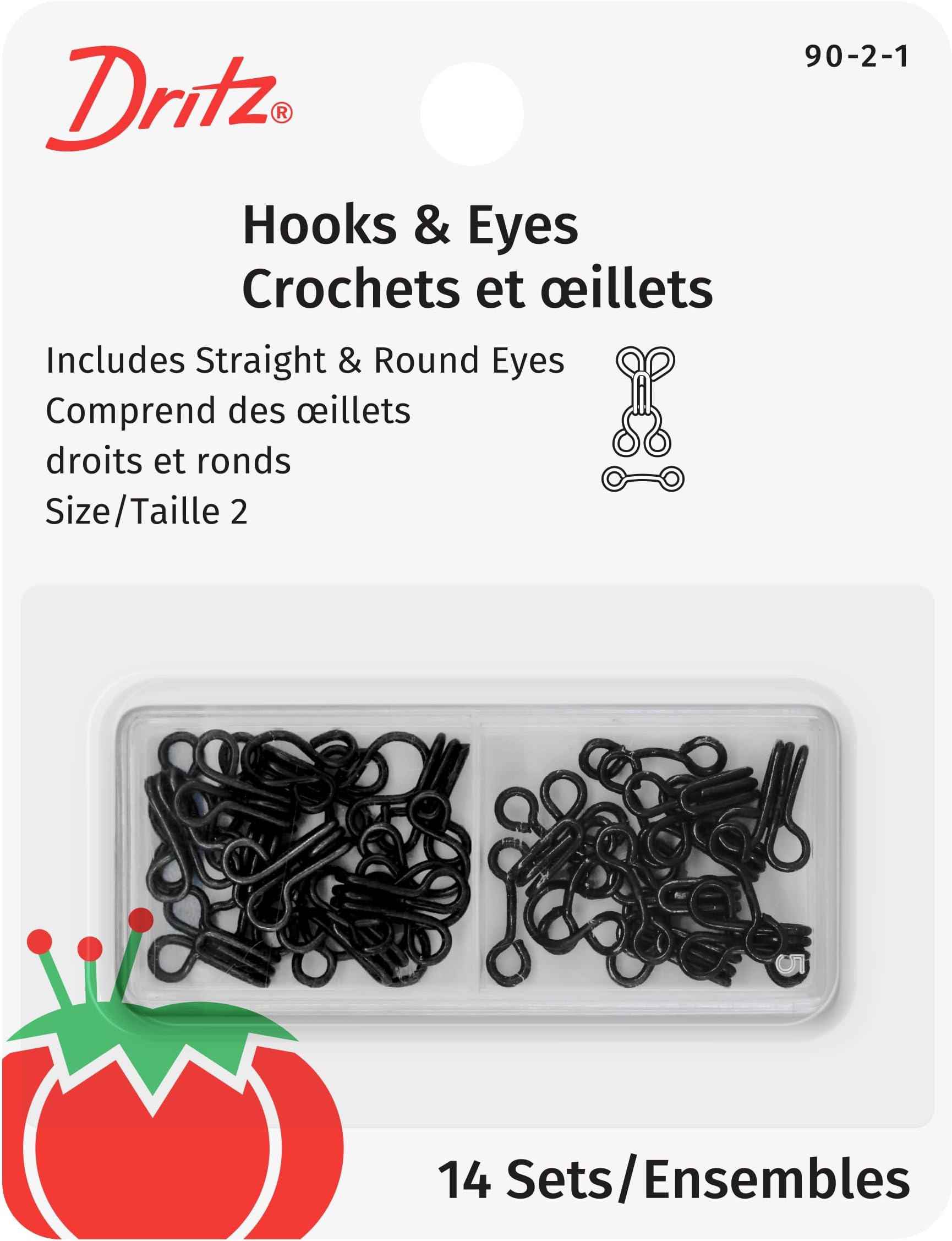 Dritz Hooks and Eyes, Size 2, 14 Count, Black-Steel