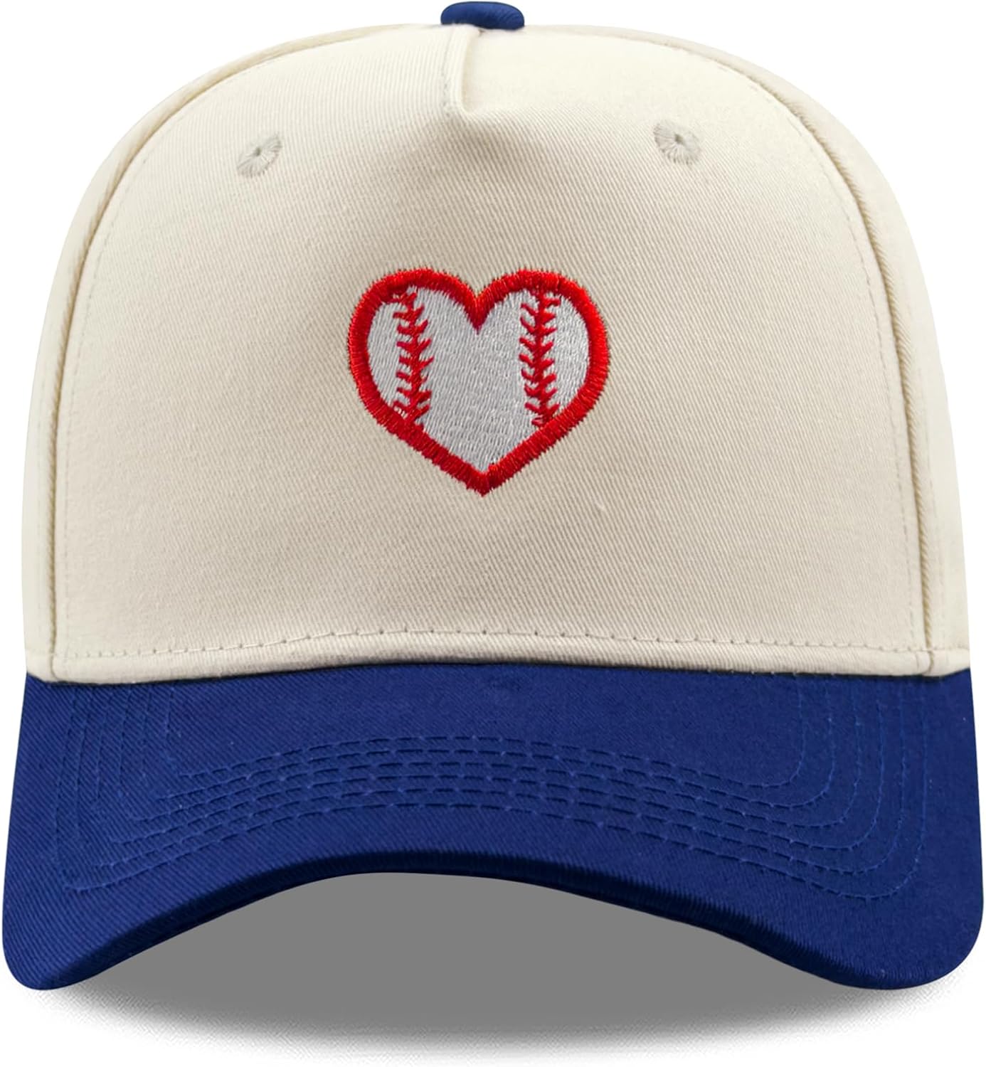 Embroidered Sports Baseball Cap with Love Heart, Two-Tone Adjustable Cotton Trucker Hat for Men Women Gifts