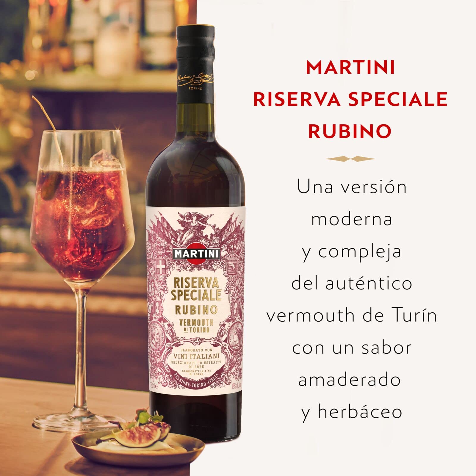 Martini Negroni Set de regalo, que incluye Martini Riserva Speciale Rubino Vermouth 75cl/750ml, Martini Riserva Speciale Bitter 70cl/700ml, Bombay Sapphire Gin 35cl/350ml, un vaso Martini de regalo