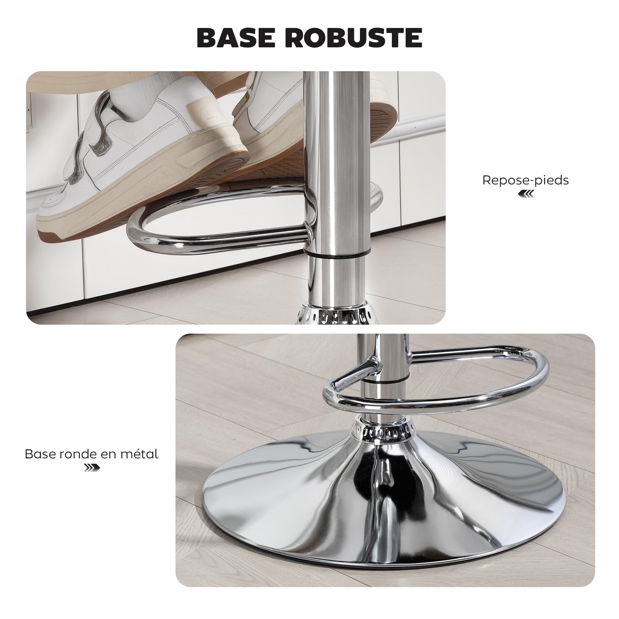 HOMCOM Tabouret de Bar pivotant à 360°, Chaise de Bar réglable en Hauteur avec Dossier rembourrée, Repose-Pieds et accoudoirs, Chaise Haute Cuisine en PU et métal pour Salle à Manger, comptoir, Noir