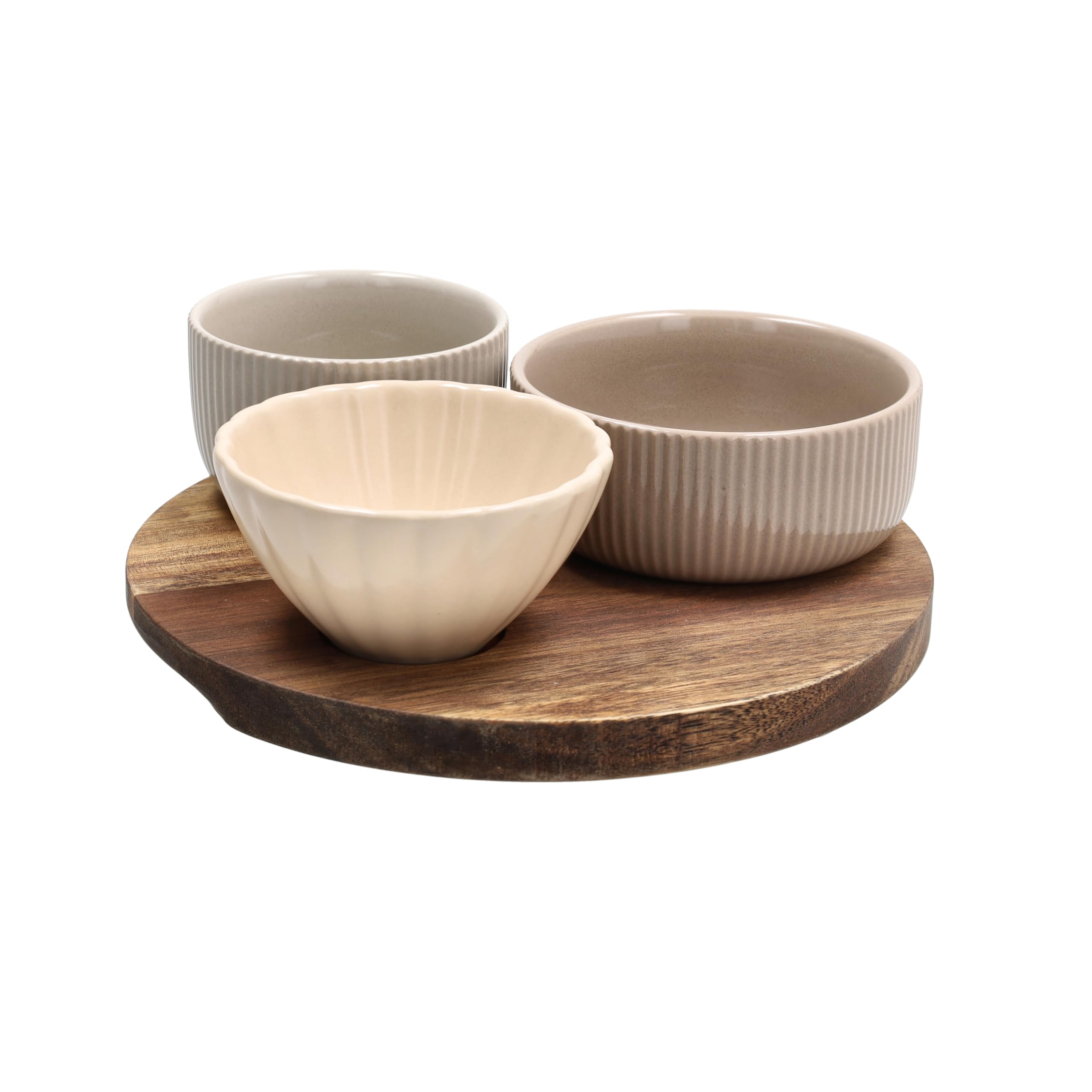 Tognana, Set of 3 Bowls + Round Tray 20 cm Plume, Stoneware, Multicolour