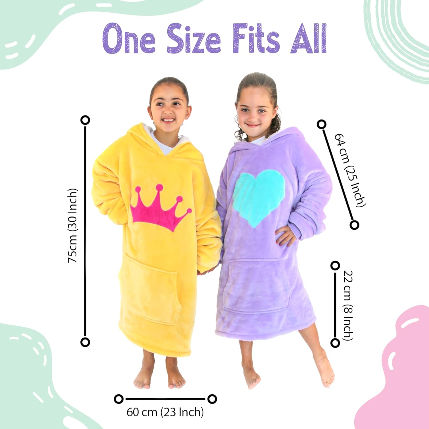 Kids Wearable Blanket Hoodie - Oversized Snuggie for Kids - Hooded Sweatshirt Blanket for Girls - One Size Fits All - Lavender