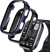Vista 11 de EWUONU Paquete de 2 fundas compatibles con Amazfit Bip 6, protector de pantalla de vidrio templado con cubierta de policarbonato duro, a prueba