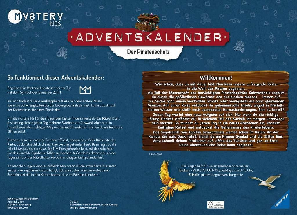 Ravensburger Mystery Kids Calendrier de l'Avent 20186 – Le trésor de pirate – Calendrier de l'Avent énigmes pour enfants à partir de 6 ans – 24 énigmes pour les amateurs d'EXIT