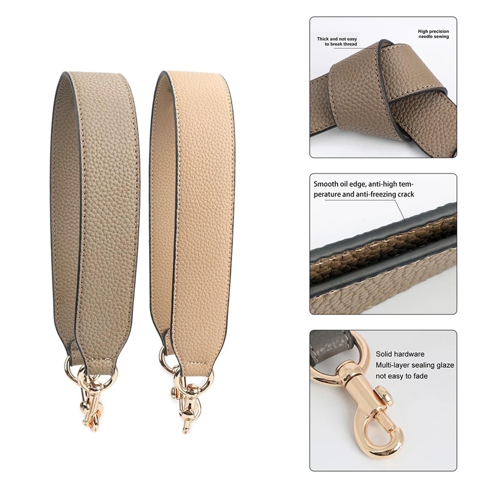 3,8 cm * 58 cm Skórzany szeroki pojedynczy pasek do torby na ramię Wymienny pasek pod pachami Damski pasek torebki lingli(Szary,Light gold buckle)