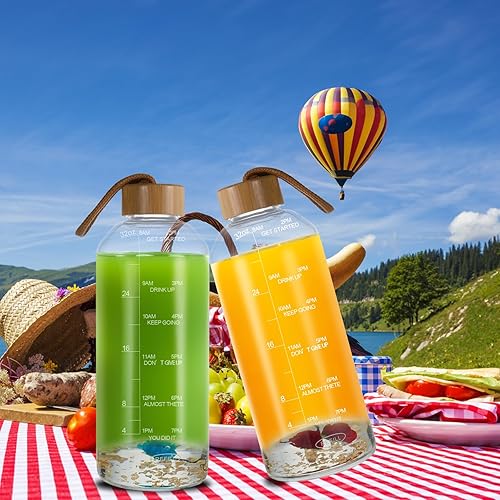 Miniatura 4 de Crazy Music Botellas de agua de vidrio transparente de 32 onzas, botellas de vidrio reutilizables con tapas de bambú a prueba de fugas, botella de