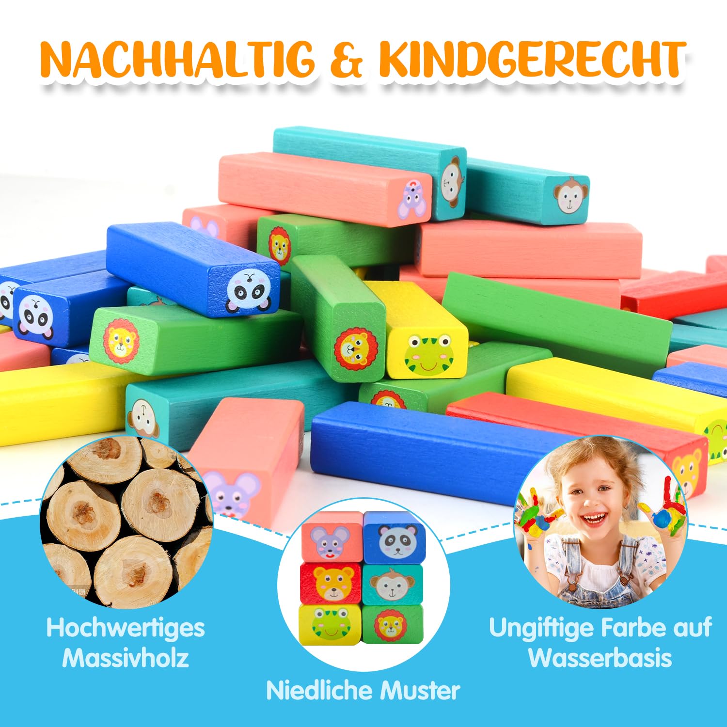Torre de Bloques de Madera 4 en 1, Juguete Montessori de Equilibrio y Habilidad, Juego de Mesa Familiar y de Viaje, Juego Educativo Regalo para Niños y Niñas de 3 a 9 años