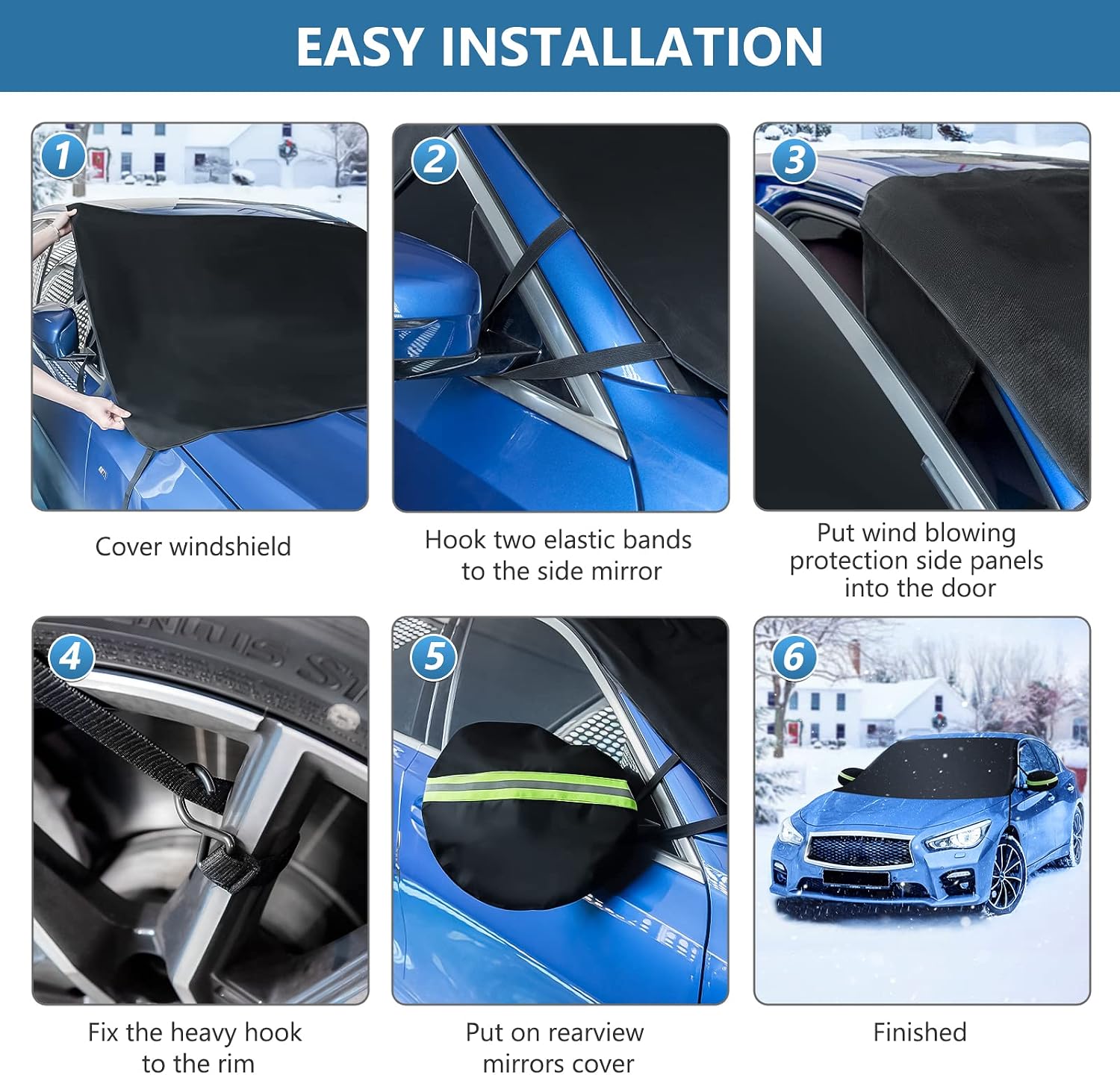 LADER Windshield Cover for Ice and Snow, Car Windshield Snow Cover, Windshield Frost Cover Ice Removal Wiper Protector, Windshield Snow Ice Cover, Fits Most Cars Trucks Vans SUVs