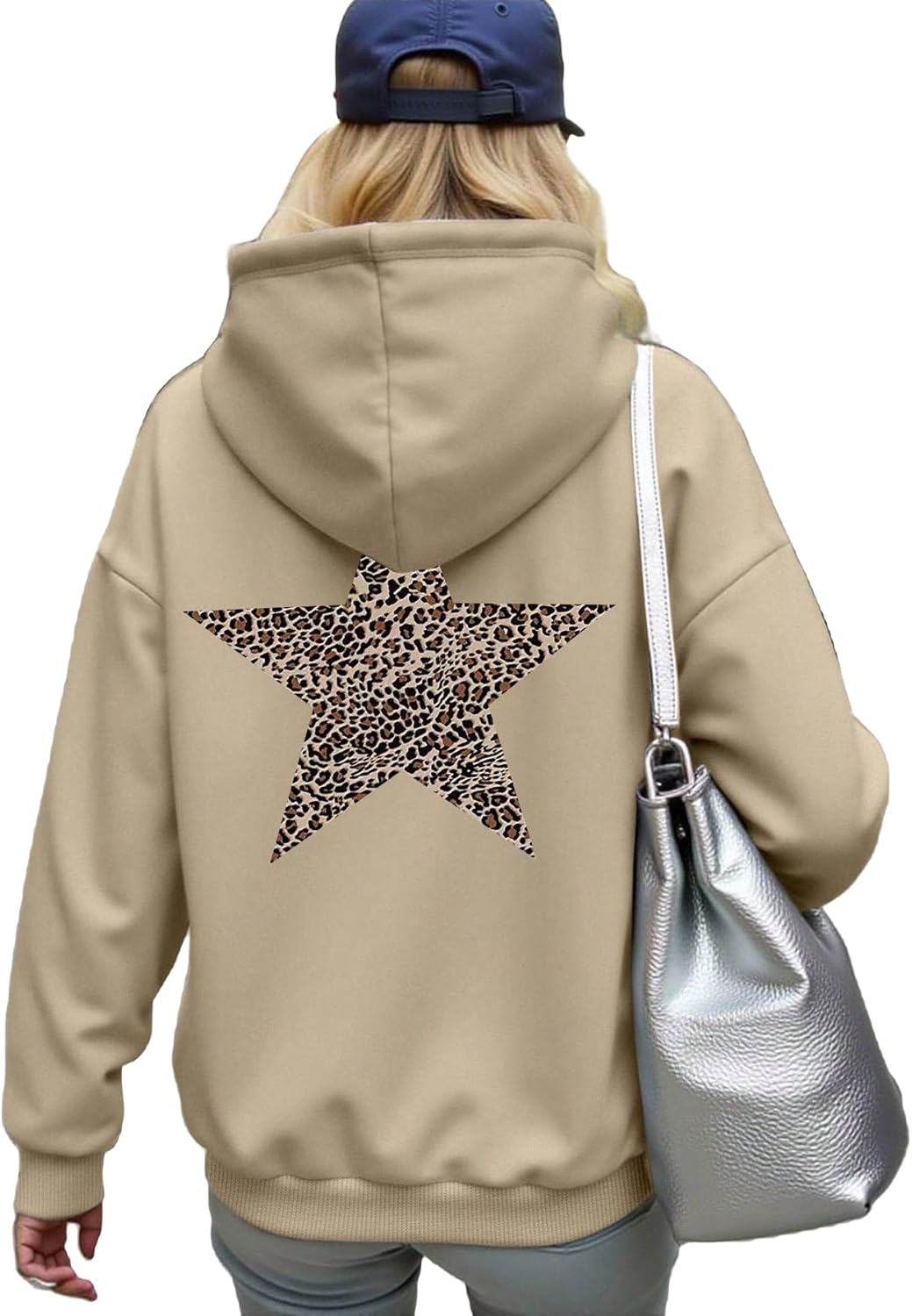 SHENHE Women's Star Graphic Hoodie Oversized Y2k Leopard Print Fleece Pullover Sweatshirt