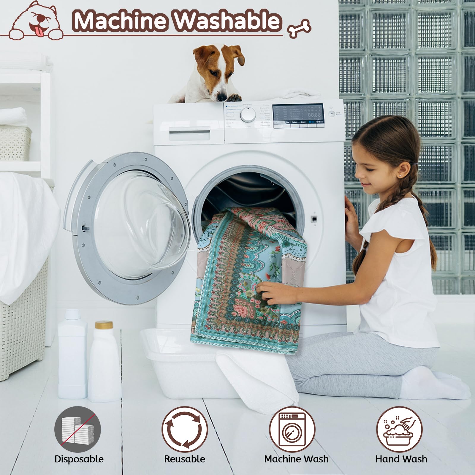Aitmexcn Almohadillas lavables para orina para perros, reutilizables, 24 x 48 pulgadas, impermeables, bohemias, para cachorros, cobayas, conejo, altamente absorbentes, ultrasuaves, antideslizantes,