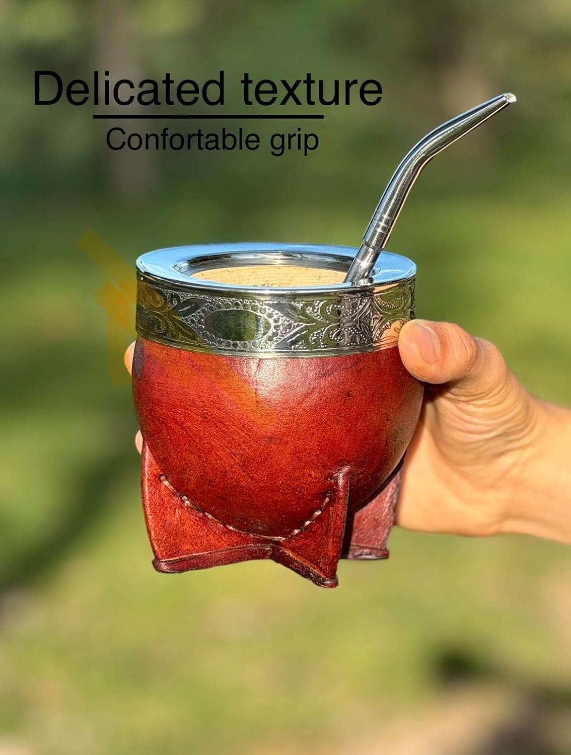 Mate Imperial Argentino, With Straw Tea Gourd Mug One Bombilla Mate (Straw), Wrapped Handmade Leather, Includes Premium Packaging (Brown) - Image 3