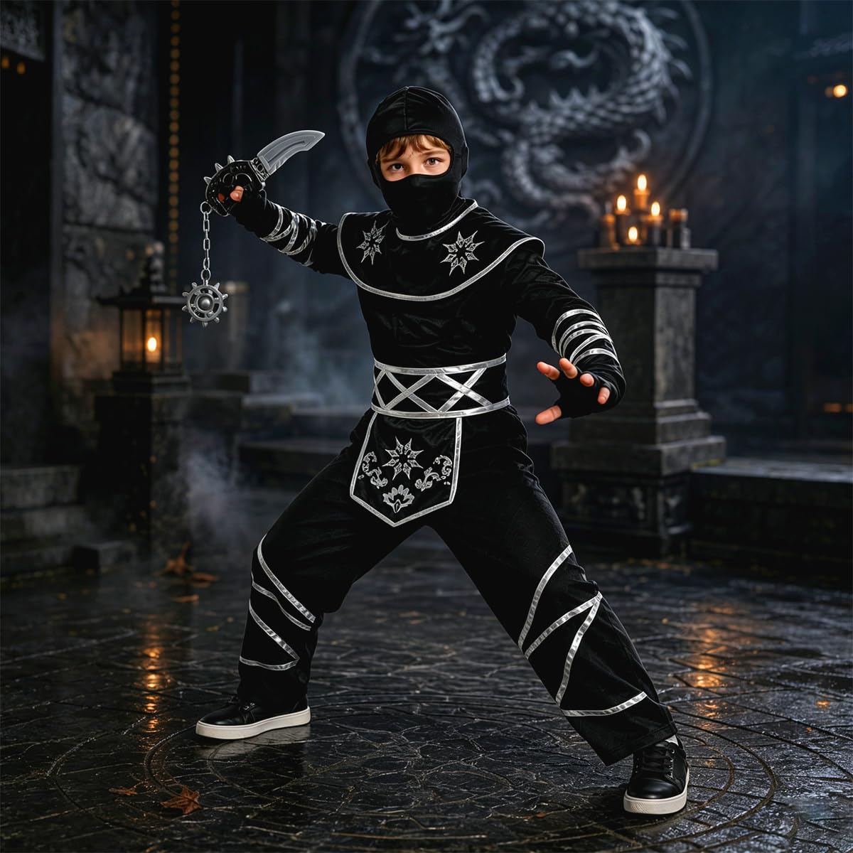 Kostium Ninja dla dzieci, czarny, Halloween, karnawał, kostium Cosplay