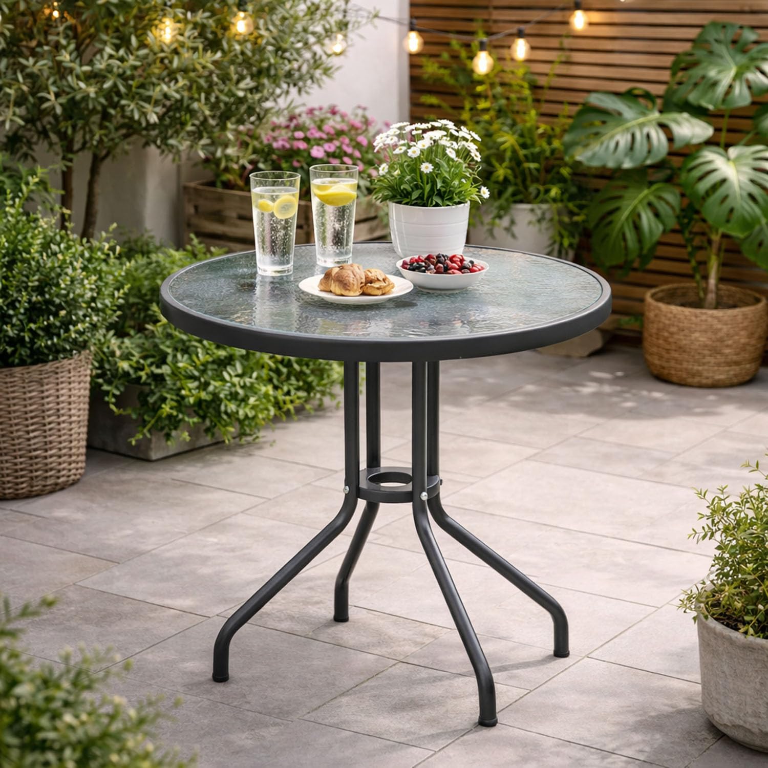 Mojawo Tavolo da giardino in vetro e metallo, rotondo, Ø 60 x 70 cm, antrhrazit/grigio scuro