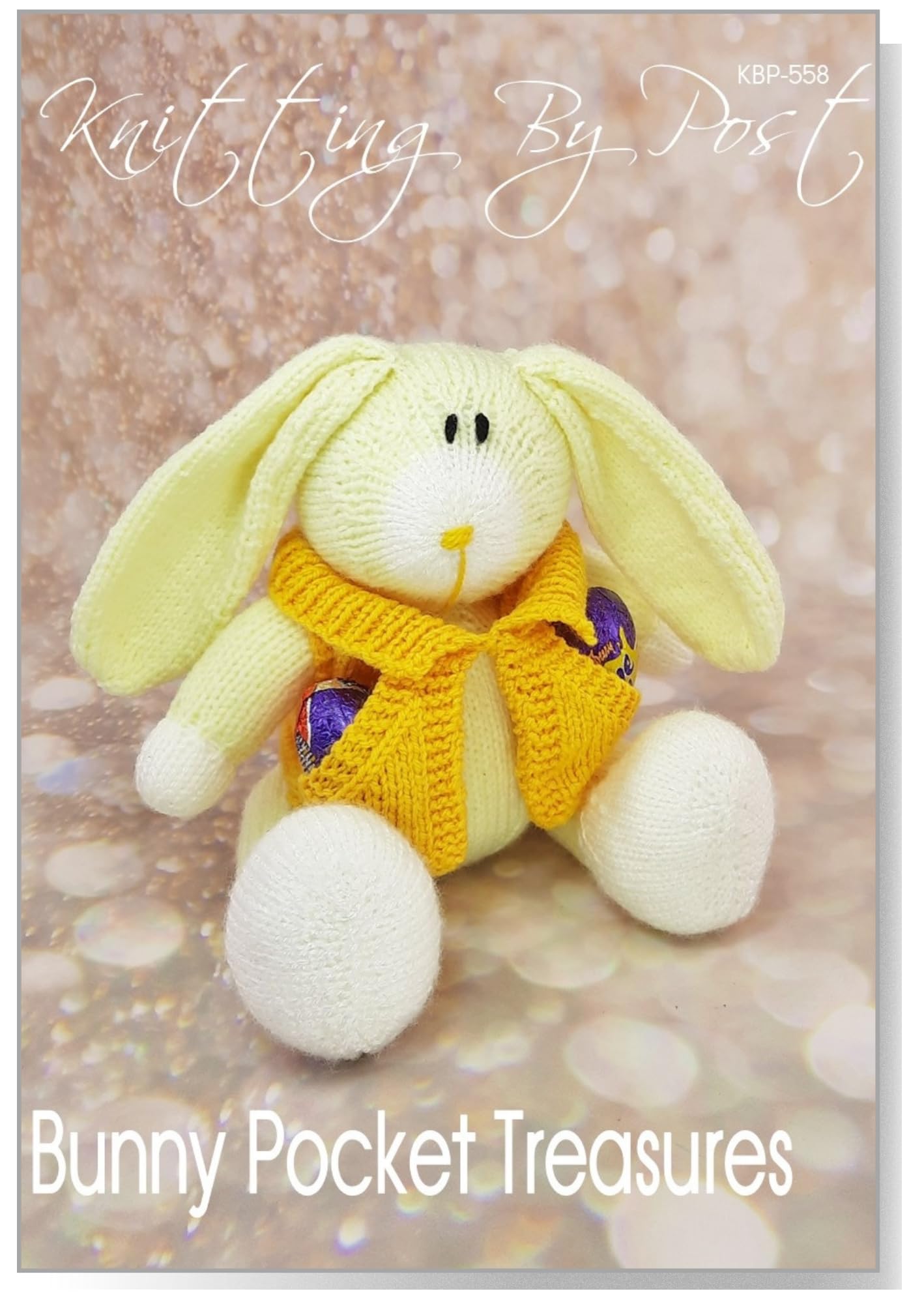 Knitting By Post Orange, White, Yellow Knitting Pattern Leaflet For Bunny Pocket Treasures Easter Rabbit Soft Toy A5 Leaflet