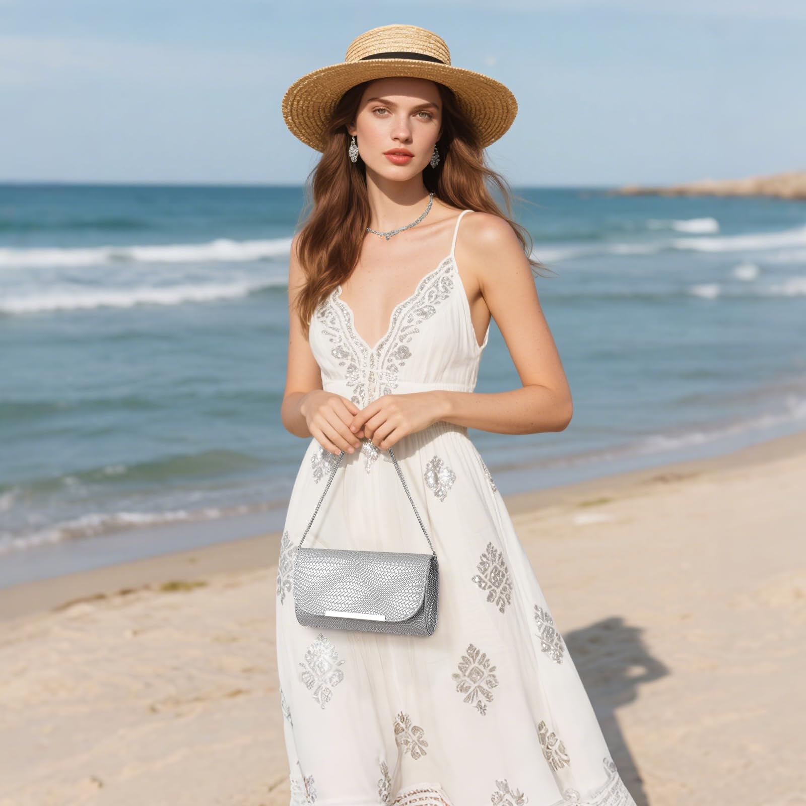 BAIGIO Clutch damska torebka wieczorowa ze skóry PU, elegancka torebka dla panny młodej, torebka na łańcuszek, na wesele, mała torba na ramię