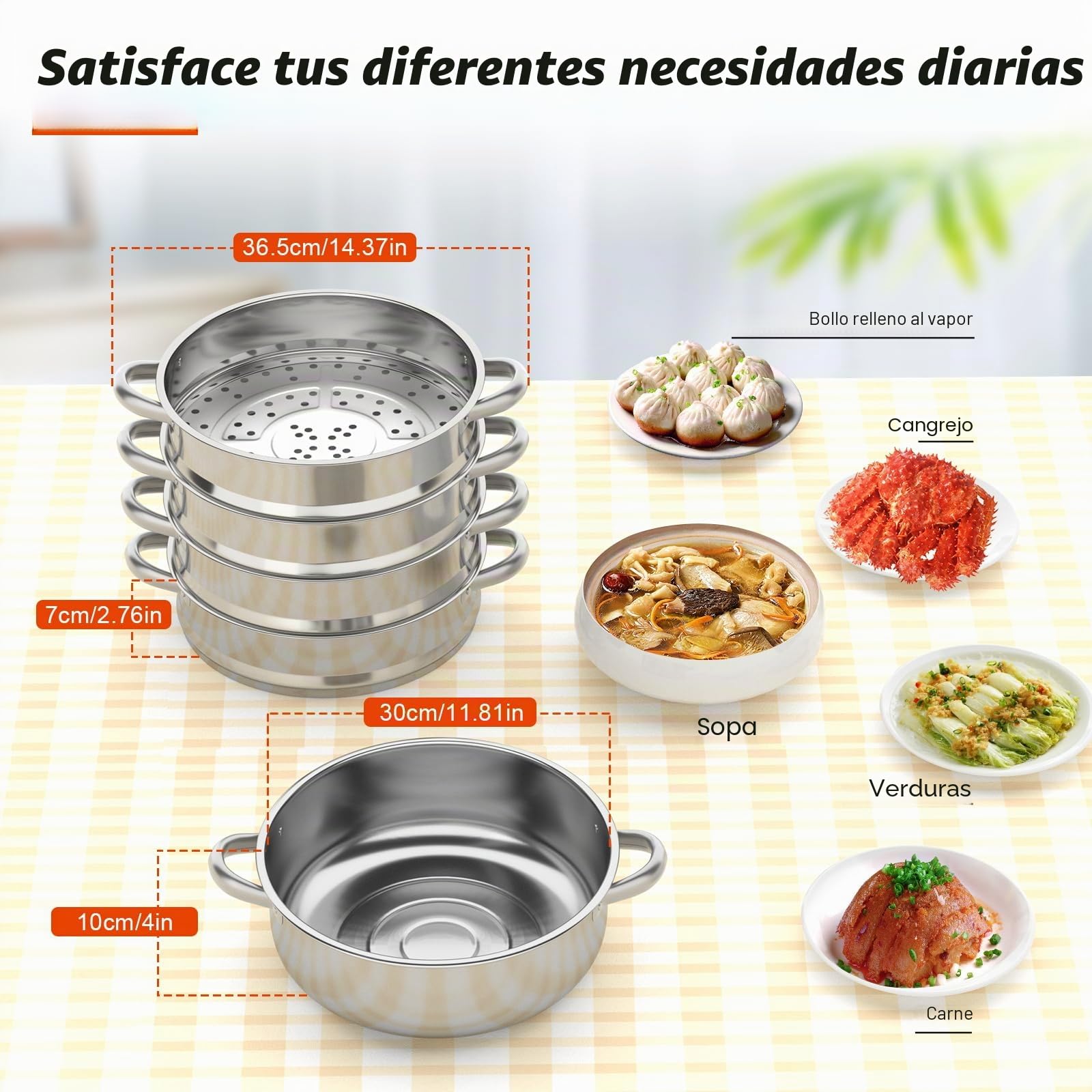 MBUYI Mantowarka - Vaporera de 5 capas de acero inoxidable pulido con tapa transparente, olla de 30 cm para cocinar al vapor al mismo tiempo sopa, pasta, pescado