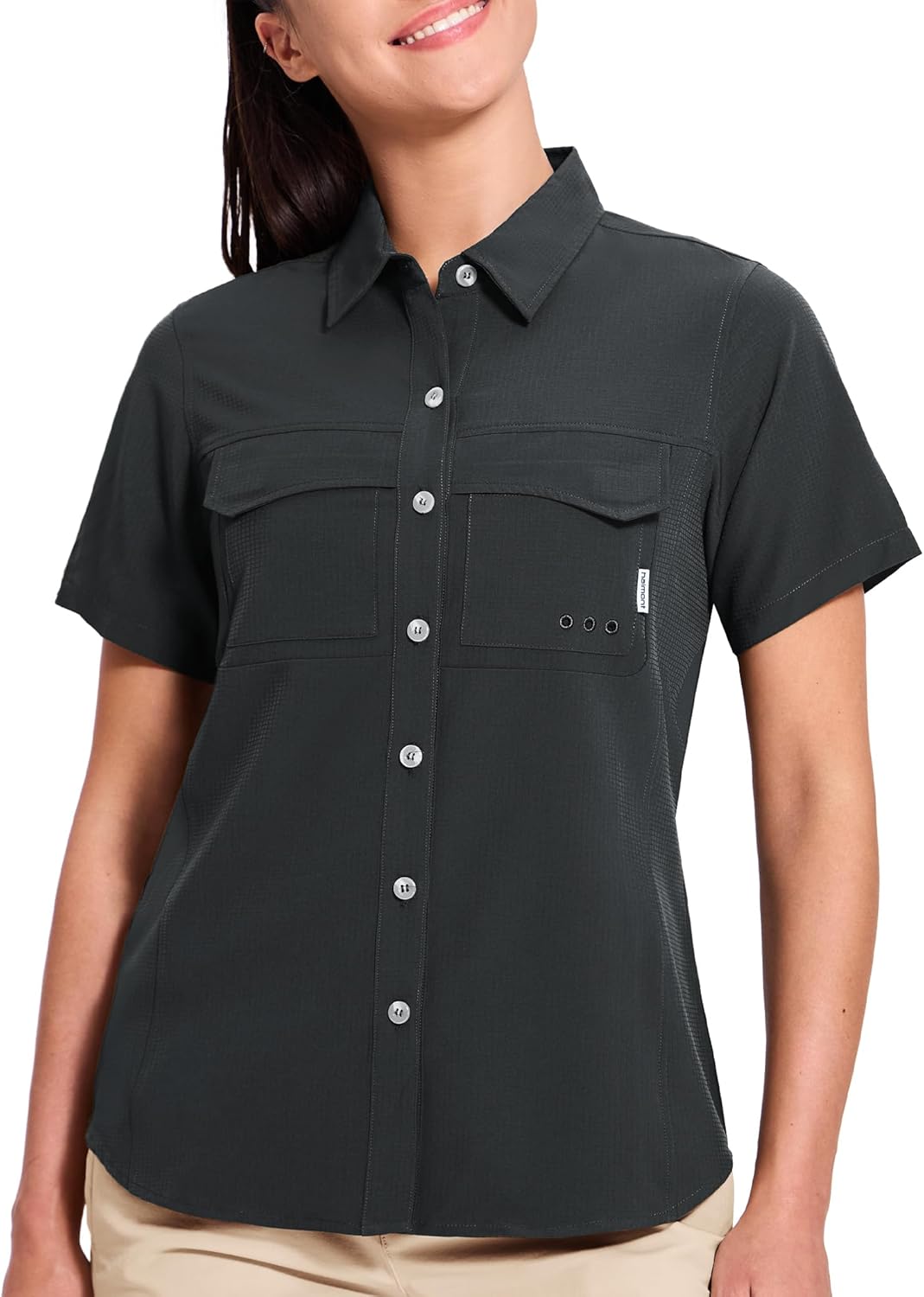Haimont Women's UPF 50+ Sun Protection Button Down Fishing Hiking Travel Shirts Short Sleeve Quick Dry Shirt with Pockets