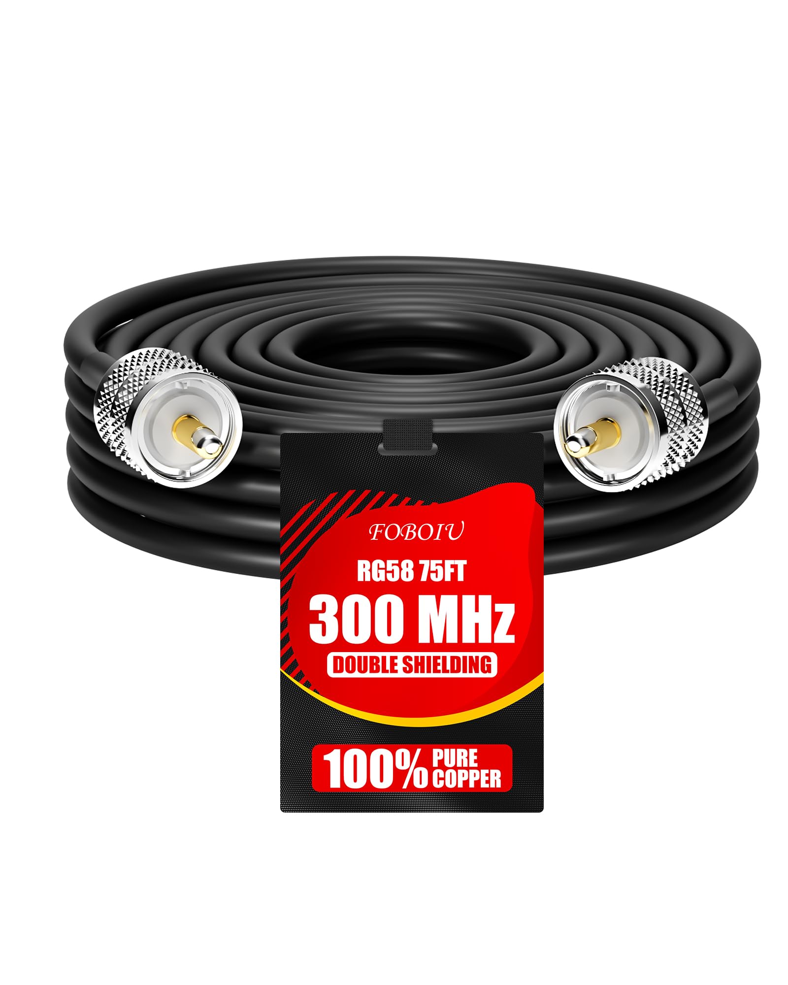 Cavo coassiale RG58, 25 m, cavo antenna CB, PL259 UHF maschio-maschio, cavo coassiale da 50 Ohm, incluso estensore per analizzatori di antenne, sintonizzatori di antenne, misuratori SWR