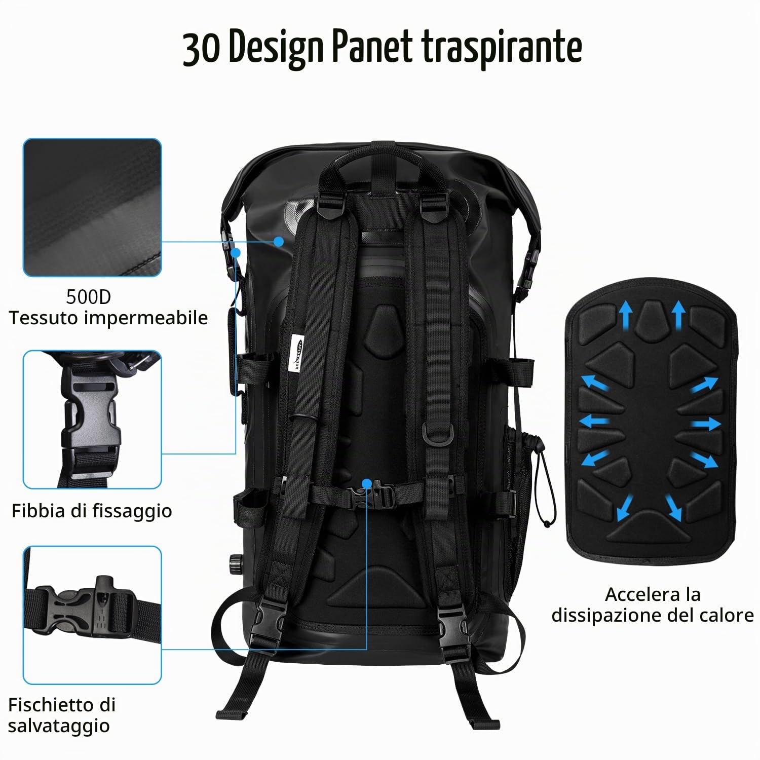 Zaino impermeabile per uomini e donne, roll-top, galleggiante, per kayak, rafting, canottaggio, spiaggia (nero), nero, 35L, Sport & All'aperto