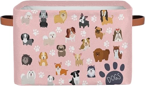 Caja de juguetes rosa, cesta de almacenamiento plegable para perros lindos, contenedor de almacenamiento de tela de lona, organizador de lavandería