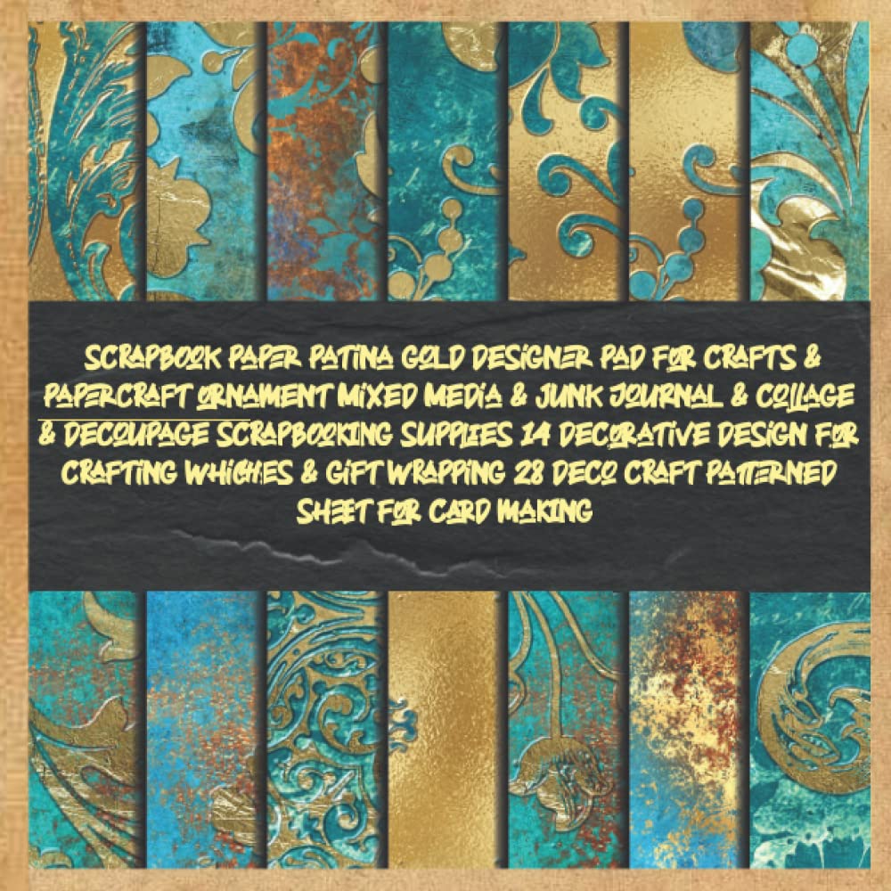 scrapbook paper patina gold designer pad for crafts & papercraft ornament Mixed Media & junk Journal & collage & decoupage scrapbooking supplies 14 ... 28 deco craft patterned sheet for card making