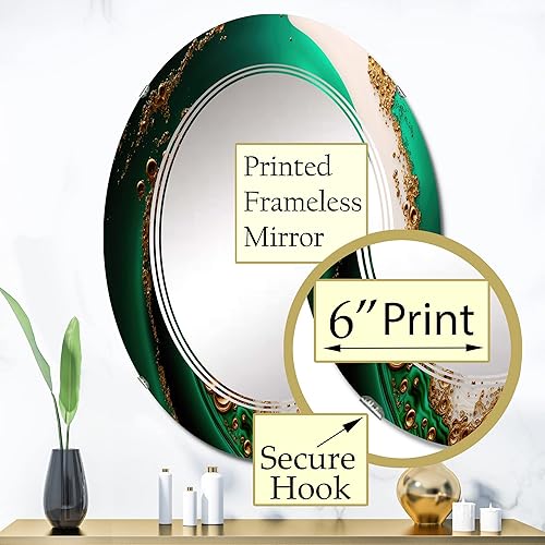 Miniatura 3 de DesignQ Espejo de tocador verde y dorado con ondas estrelladas, espejo de baño, espejos de pared para sala de estar, dormitorio, espejo ovalado,