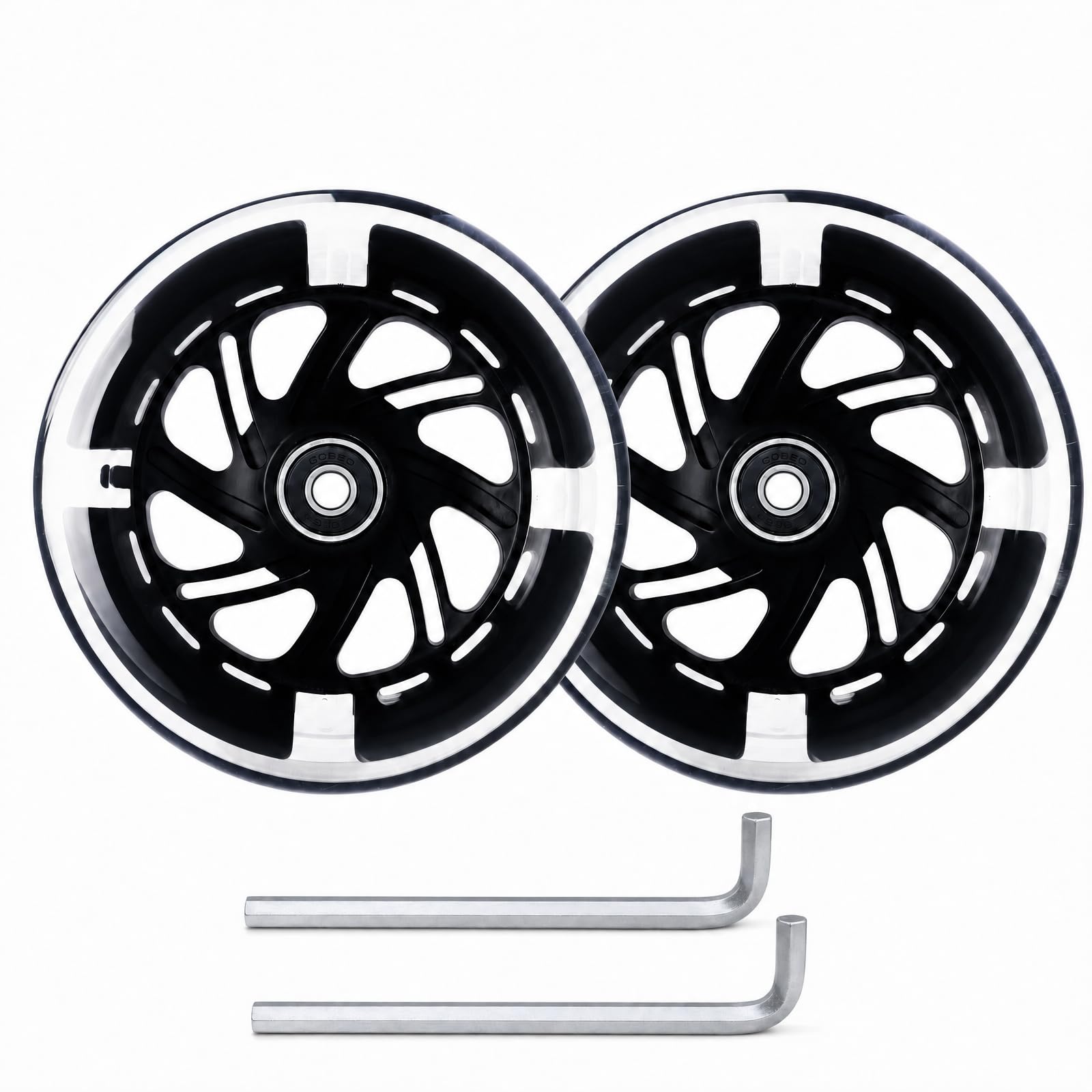 VORTRACK 120mm Light Up Scooter Wheels, 2-Pack LED Flashing Replacement Wheels, 85A PU with 608RS Bearings & Spacers for Kids 3-Wheel Kick Scooters (Black)