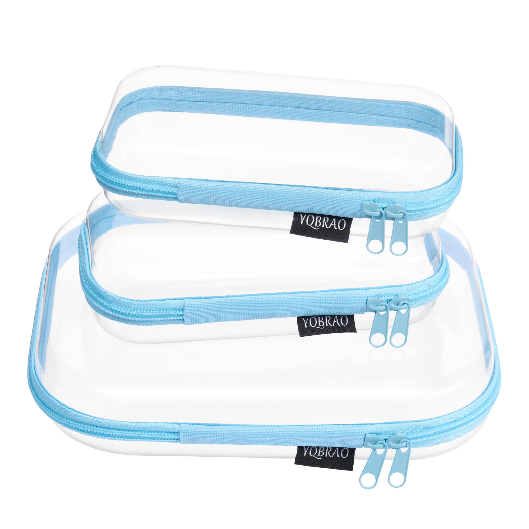 YQBRAO Clear Hard Shell Organizer Cases, 3-Pack, Blue | Rigid 1.2 mm clear PET organizers with multi-size design for travel, cables, and everyday essentials Blue MSS