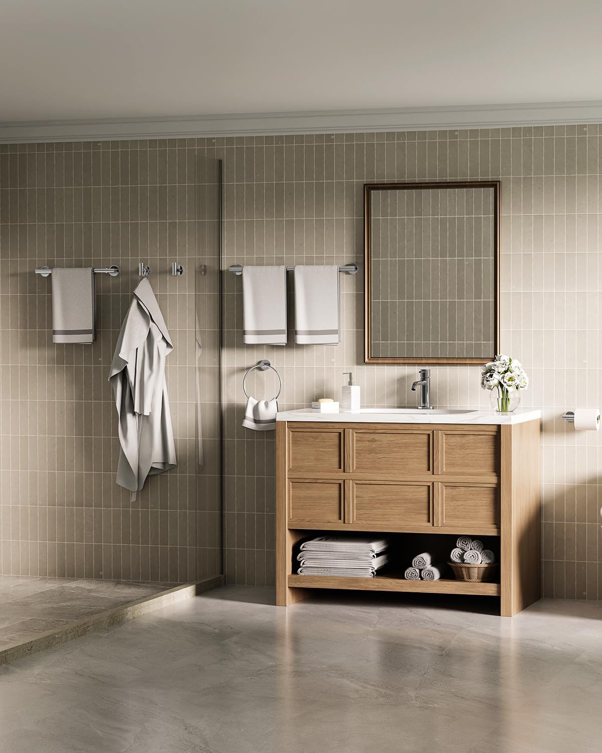Chrome Bathroom Accessories Set, SUS304 Stainless Steel 6 Pieces Bathroom Hardware Set, 16&26 Inch Bath Towel Bar Set, 2 Towel Hooks, Toilet Paper Holder, Towel Racks for Bathroom