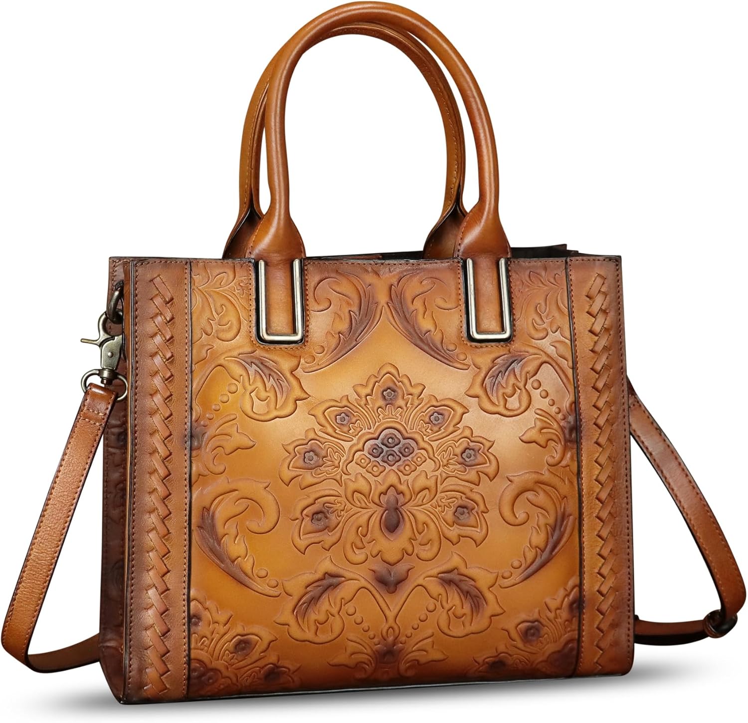 Genuine Leather Satchel for Women Embossed Handbag Top Handle Bags Handmade Purse Crossbody Tote Shoulder Bag - Image 6