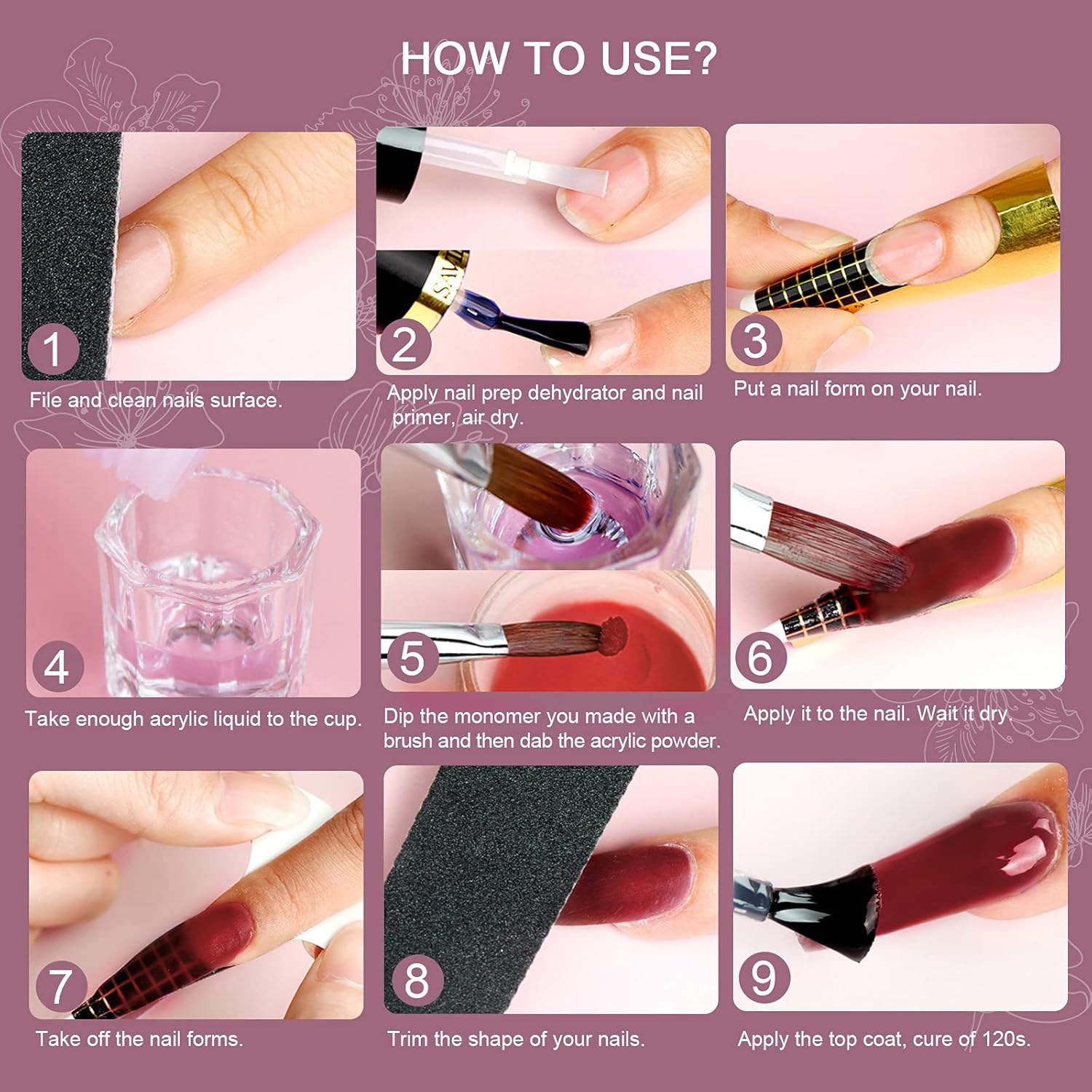 Saviland Acrylic Powder Set, 10 Colors Acrylic Nail Powder Set Burgundy Collection Glitter Professional Polymer Powder for Acrylic Nails Extension No Nail Lamp Needed : Everything Else