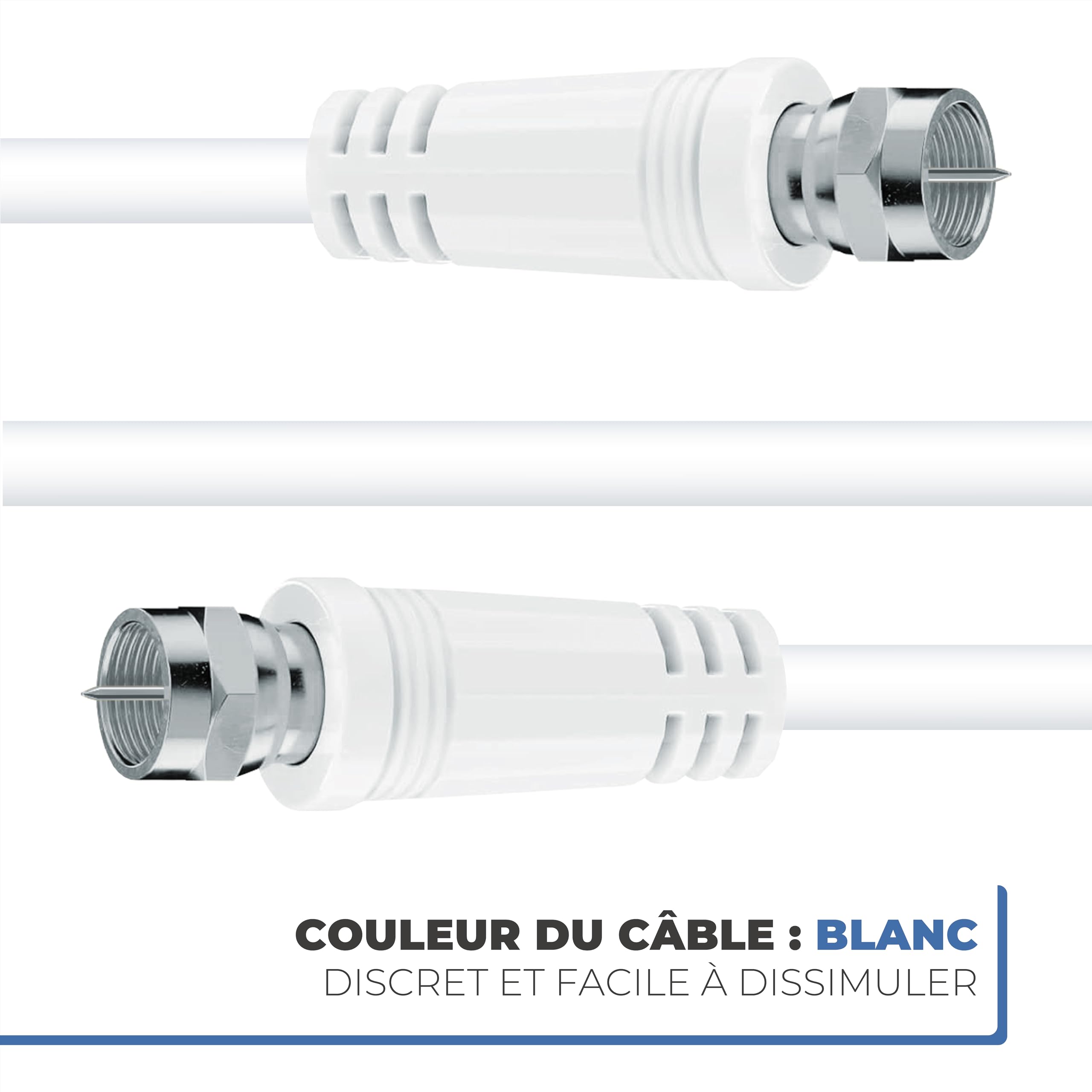 APM Câble Coaxial Satellite Fiche F Mâle, 10M + Adaptateur Fiche F Femelle vers Coaxial 9.52mm Mâle, Compatible TV Parabole Antenne Modem Satellite, 409007