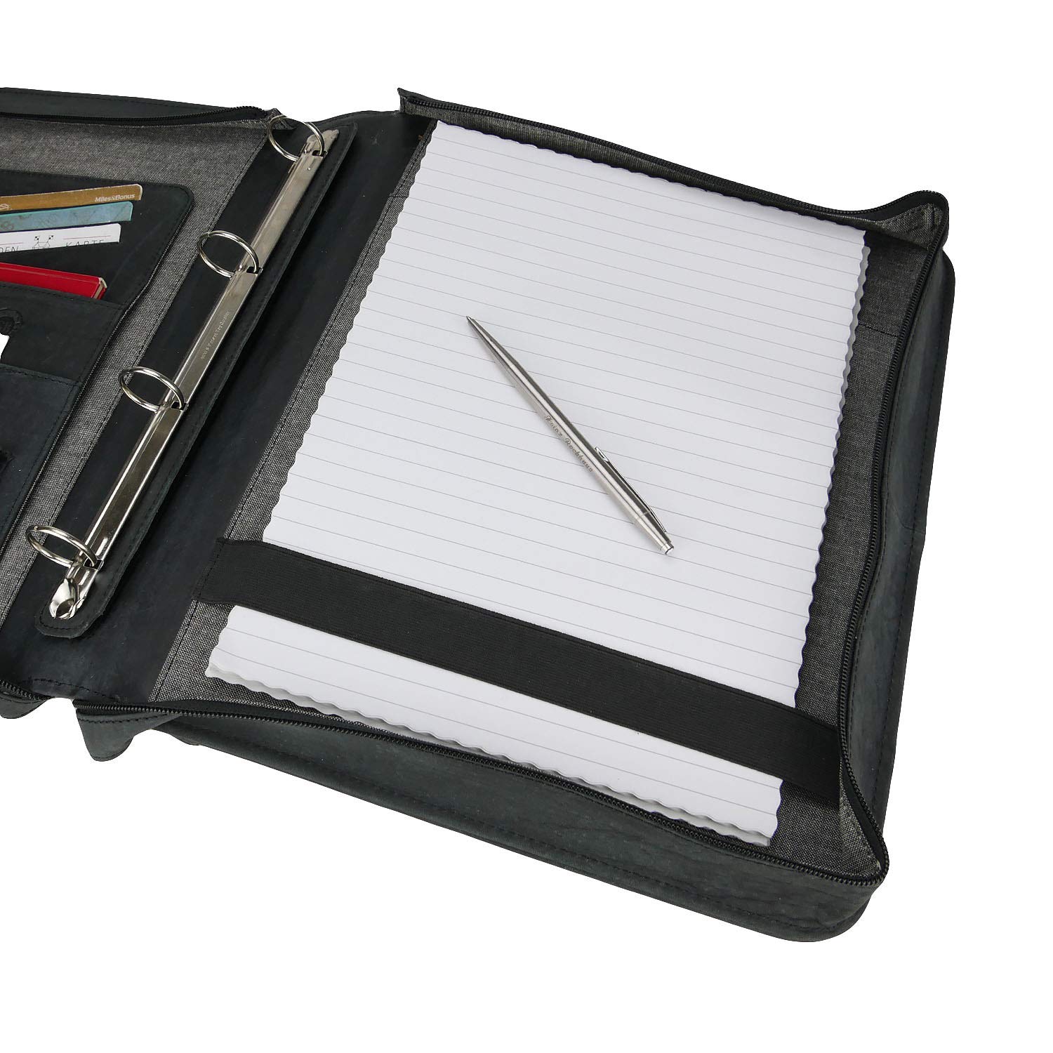 Greenburry Dokumentenmappe Leder - Schwarz Vintage Revival - Hochwertiges Rindsleder - Schreibmappe Leder - Konferenzmappe Leder - Ringbuch Leder