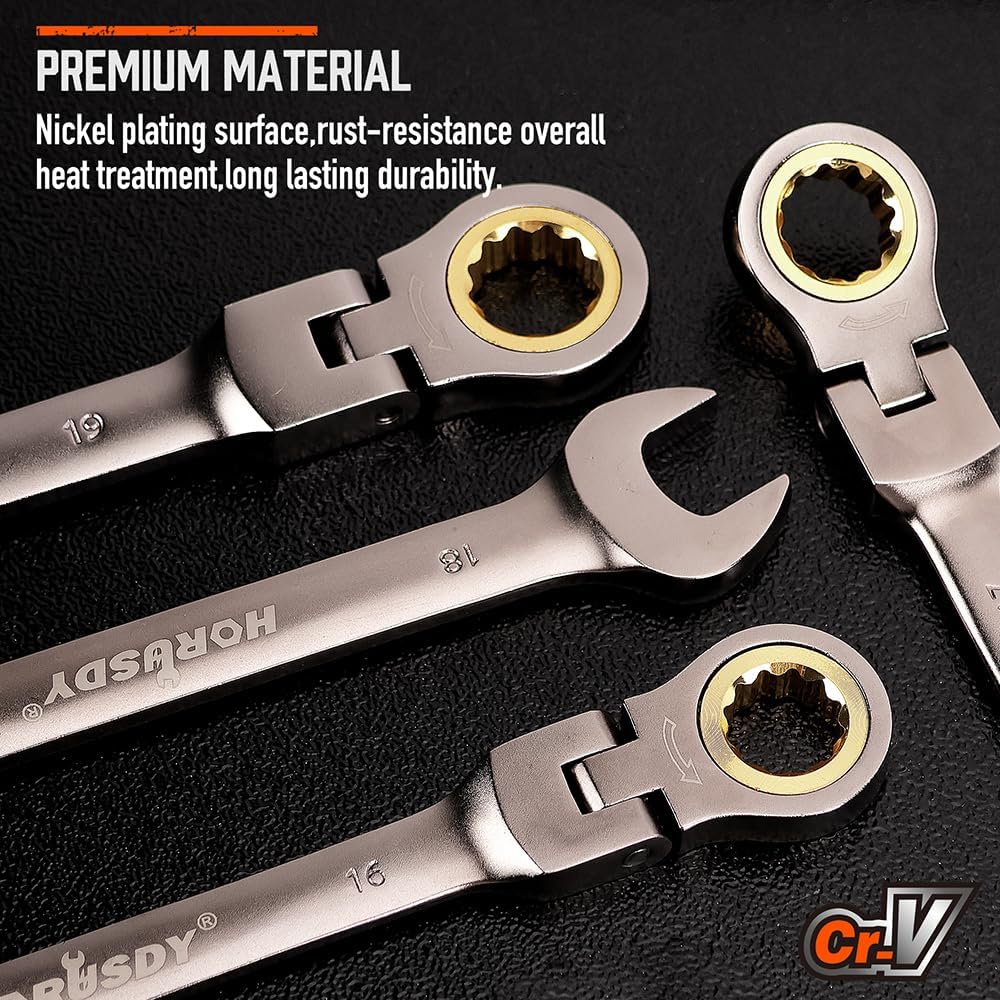 HORUSDY Set di chiavi combinate a cricchetto metriche da 8-19 mm, con organizer, 72 denti, in acciaio al cromo vanadio, 12 pezzi