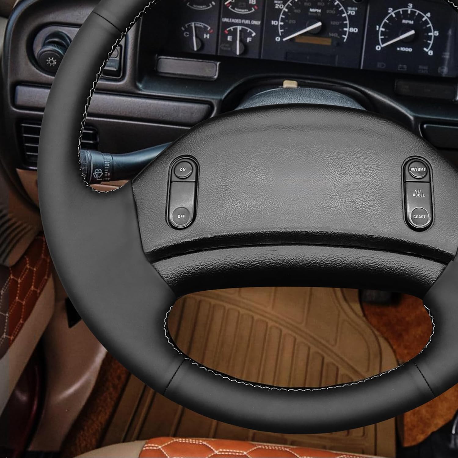 MEWANT DIY Stitching Steering Wheel Cover Wrap for Ford F150/F250/F350/Bronco 1992-1996 Steering Wheel Accessories for Ford F150/F250/F350/Bronco 1992-1996