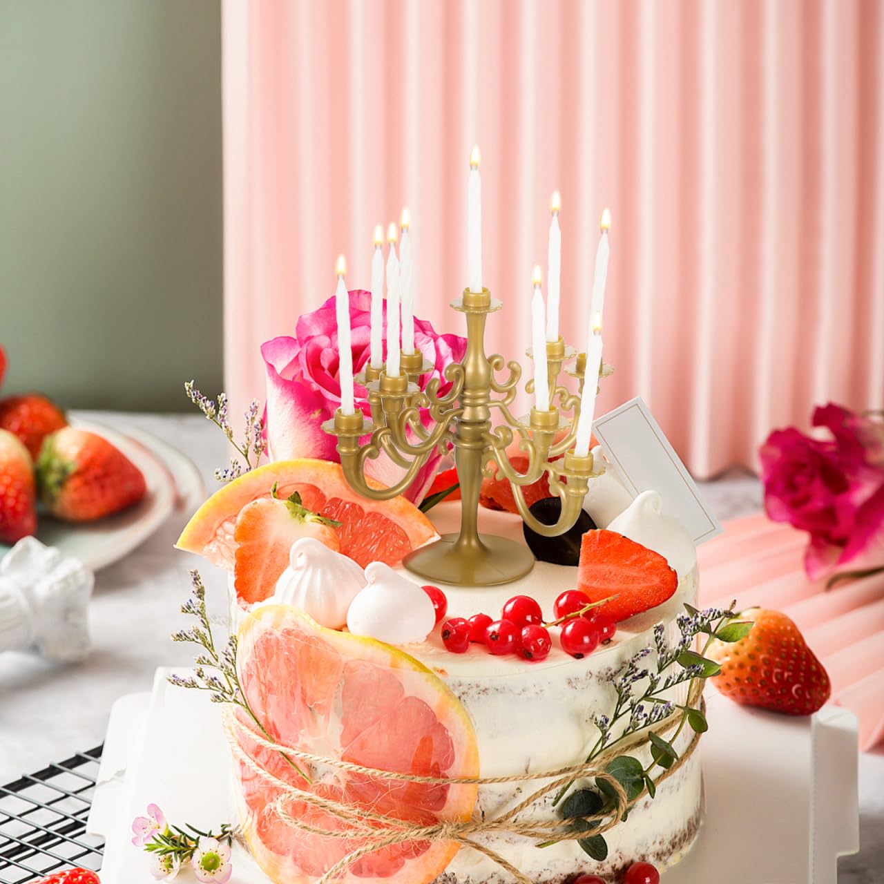 Holibanna Candelabro Portacandele Topper per torta con candele, decorazione per Natale, matrimoni, casa, feste, 2 pezzi