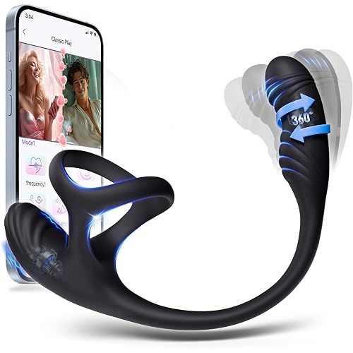 Prostate Massager Male Sex Toys, Vibrating Cock Ring Butt Plug with 10 Vibration & Rotation Modes, Remote Control Anal Plug, 4 in 1 Penis Ring, Testicle, Perineum & Prostate Stimulator
