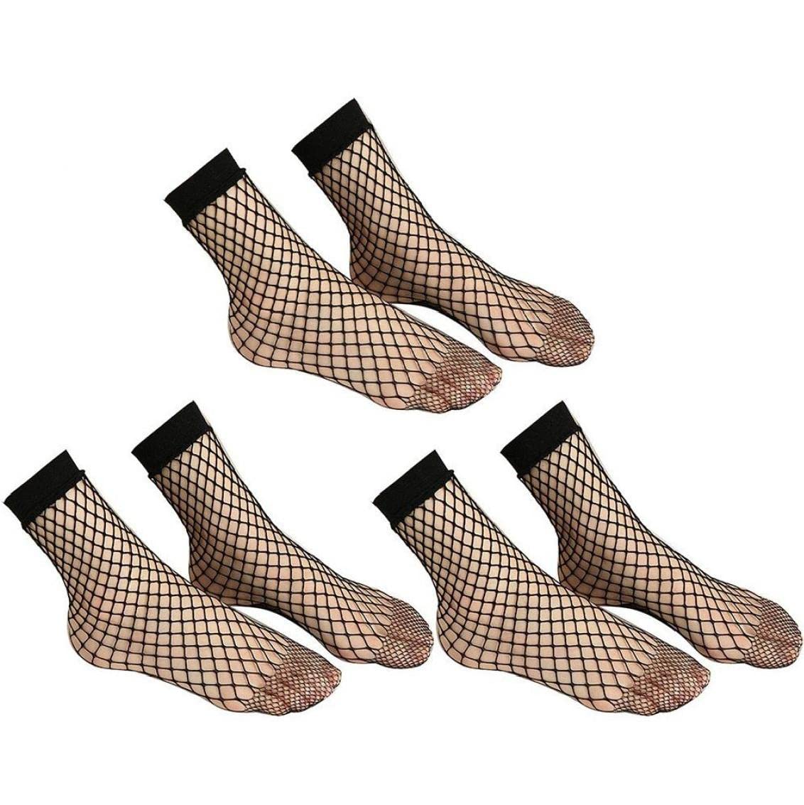 Tossper Women's Black 3 Pairs Fishnet Socks Elastic Ankle Short Socks Hollow Out Mesh Net Socks Tights For Summer Wear