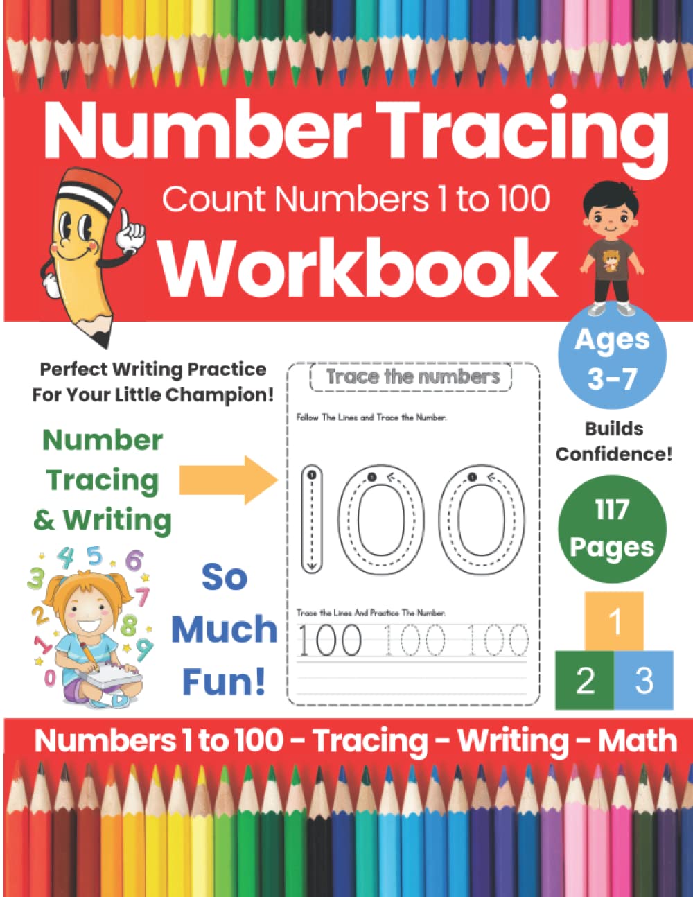 Trace Numbers Workbook - Number Practice Workbook To Learn Numbers 1 To 100 - Trace Numbers Handwriting Practice Workbook For Kids - For Pre-K, ... Tracing Handwriting Workbook For Ages 3-7