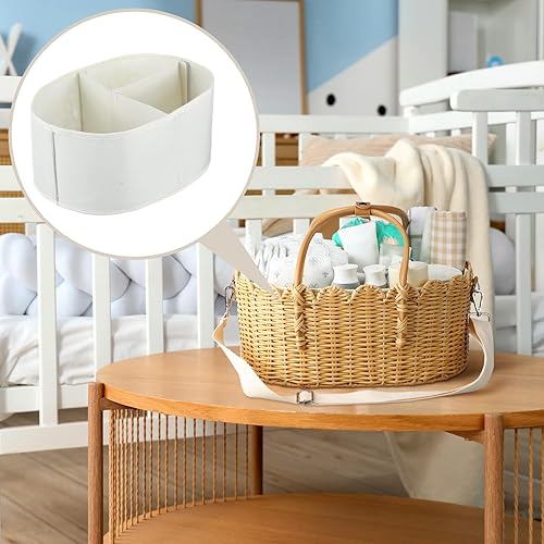 Miniatura 5 de Organizador de pañales para bebé, cesta de ratán festoneada hecha a mano con correa para el hombro y divisor extraíble, cesta de pañales para