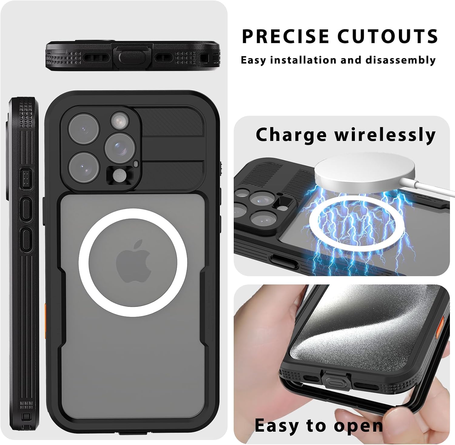 Nowvnvny Compactible with iPhone 16 Pro Max Magnetic Case Bulit-in HD Screen Camera Protector 360 Full Body Coverage Protection Heavy Duty Shockproof Waterproof Rugged Phone Cover Black