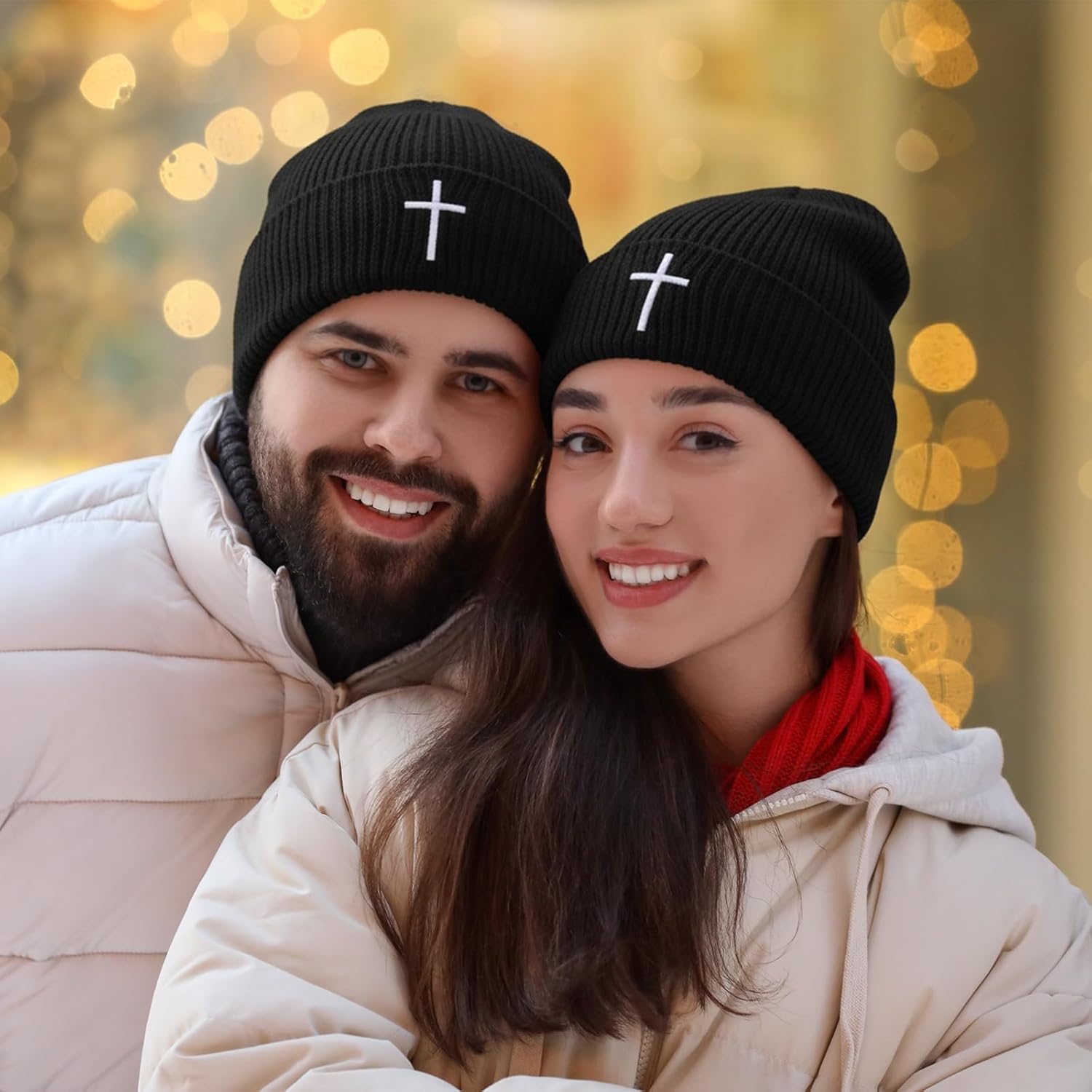 Berlune 3 Pcs Christian Cross Beanie Religious Beanie Winter Hat with Cross Pattern for Men Women Catholic Saint God - Image 5