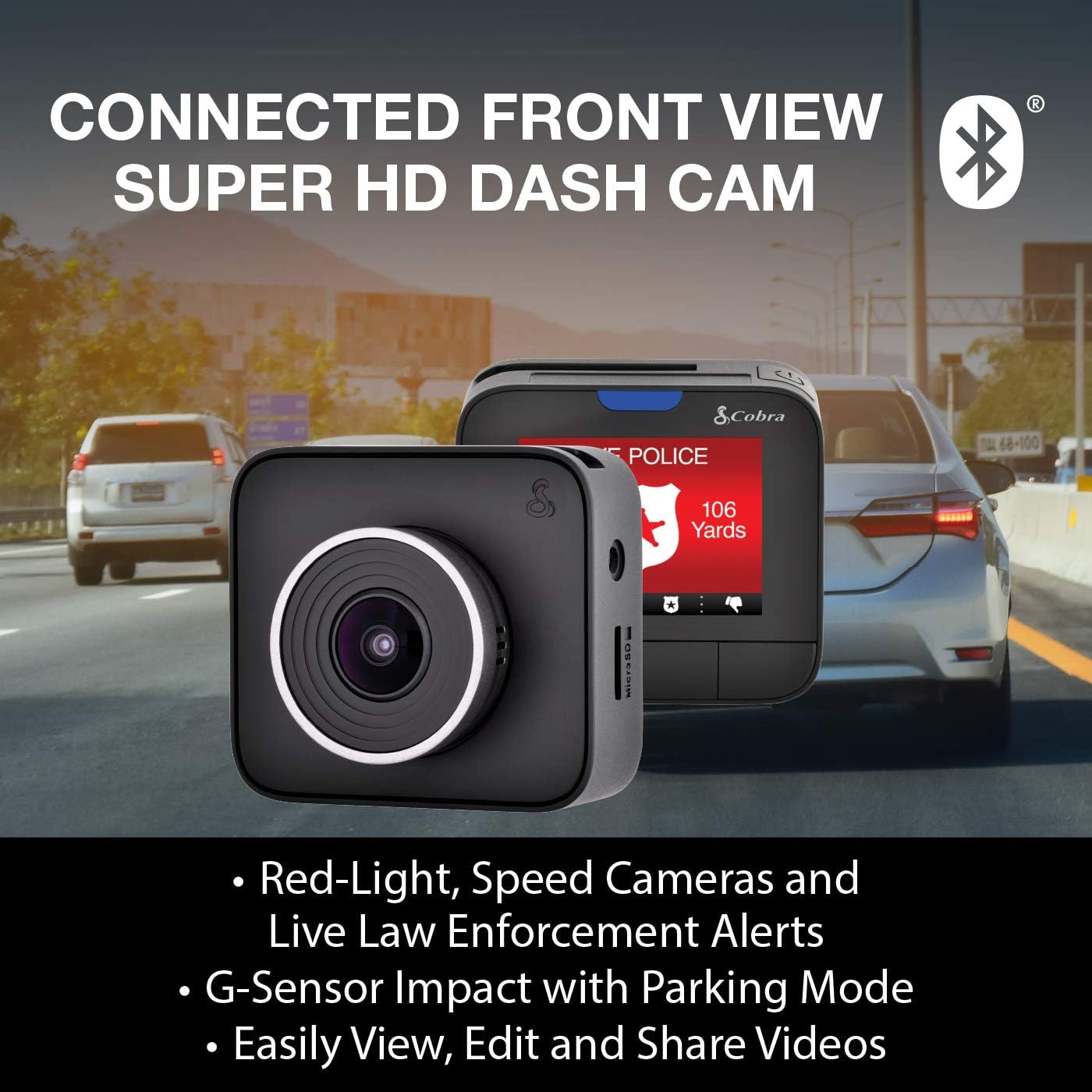 Cobra DASH2308 Dash Camera mounted on a car windshield