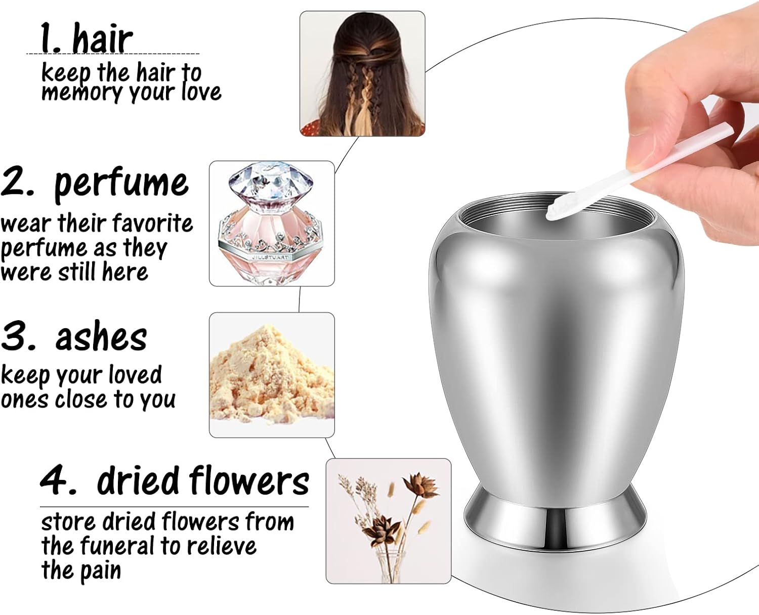 Small Keepsake Urns for Memorial Human Ashes 2.85 Inch with Wing Charm Mini Cremation Urns Stainless Steel - Image 4