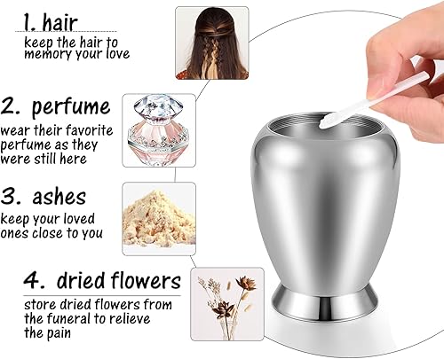 Miniatura 4 de Urnas pequeñas personalizadas para cenizas humanas de 2.85 pulgadas, pequeña urna de recuerdo con dije de cruz, mini urnas de cremación de acero