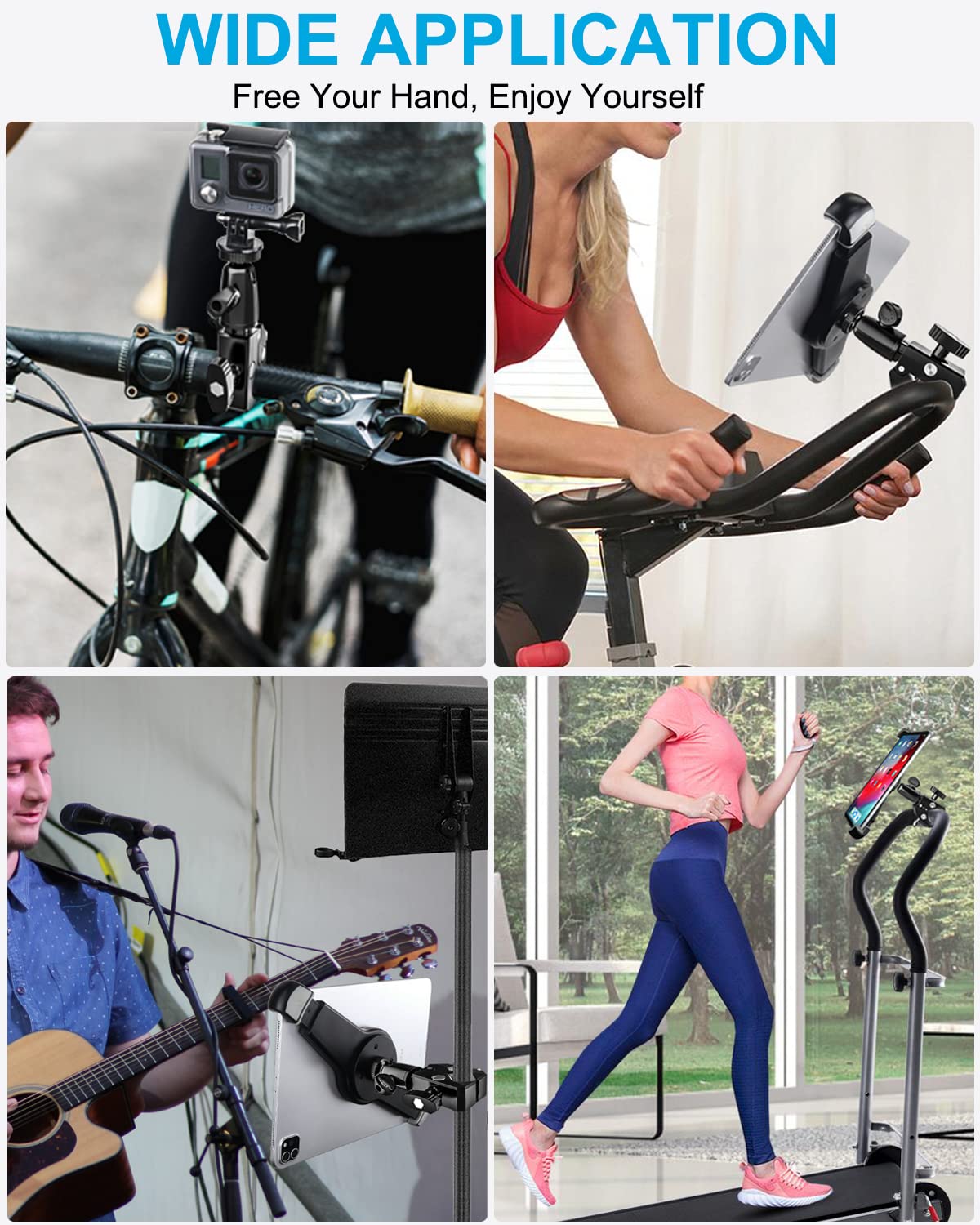 Aluminium Große Tablet Halterung Halterung für Spin Bike Laufband Peloton Mikrofonständer Stativ Adapter Heimtrainer Fahrrad Lenkerklemme für iPad Pro 13 Air, Galaxy Tabs, 9,5-14,5 Zoll Geräte